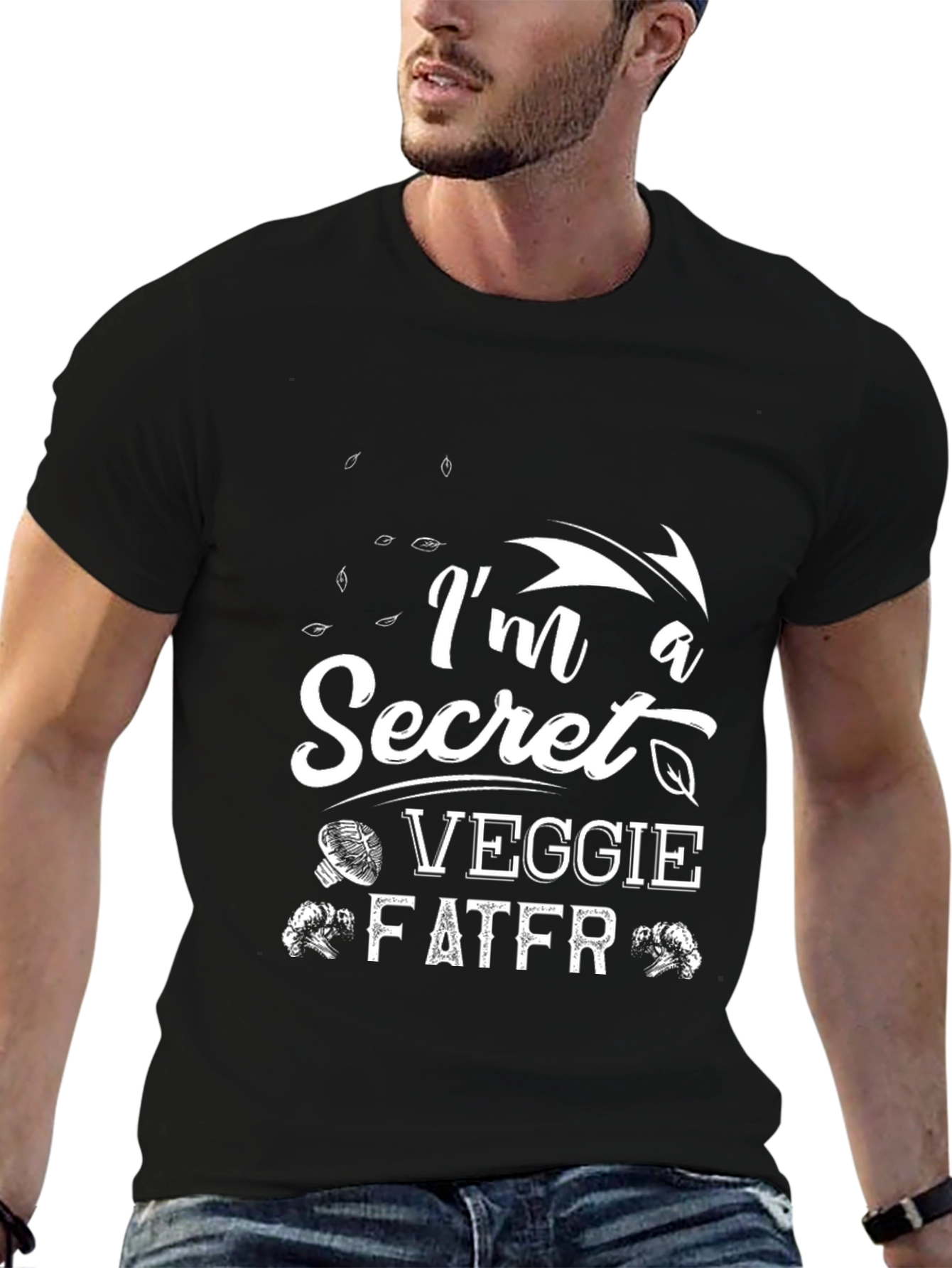 Black I'm a Secret Veggie Fater T-Shirt - Black view 6