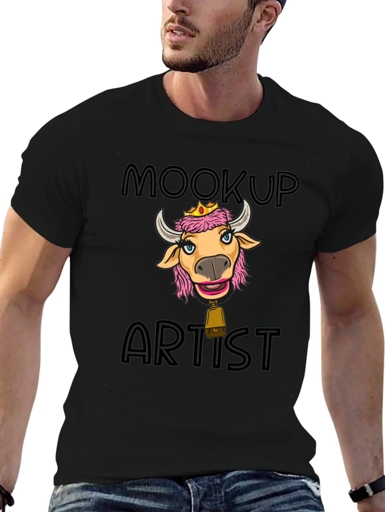 Black Moocup Artist Graphic T-Shirt Funny Cow Tee view 6