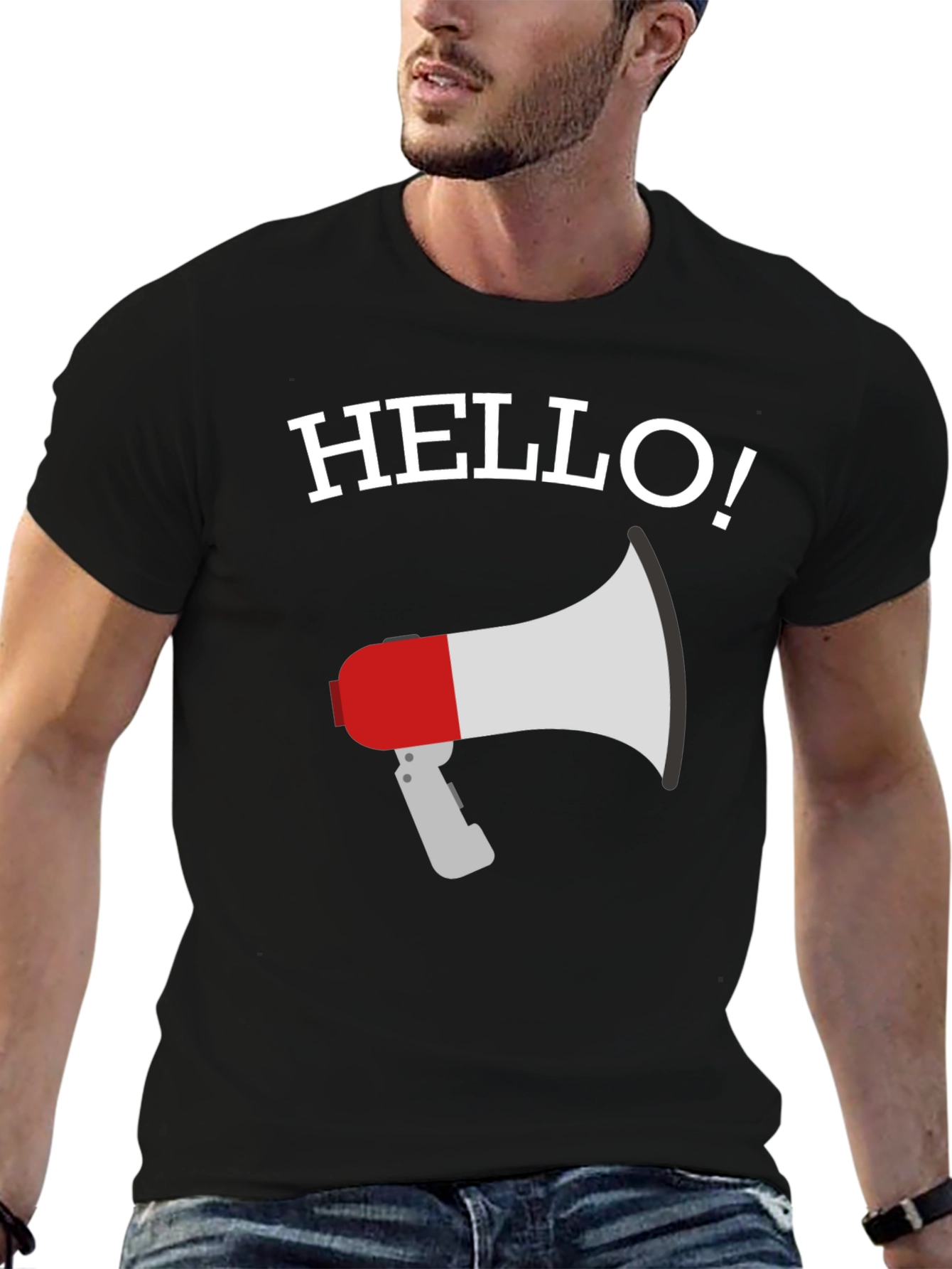 Black Hello Megaphone Graphic Tee - Mens Black T-Shirt view 6