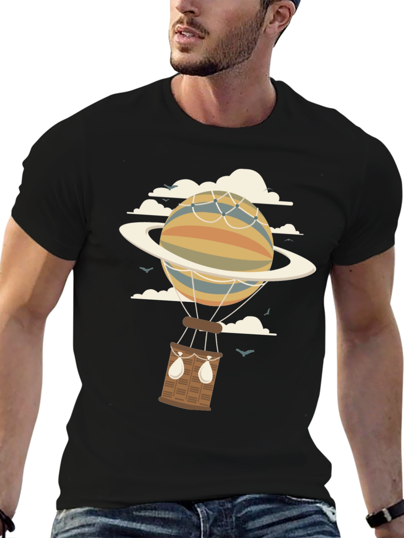 Black Saturn Air Balloon Graphic Tee view 6
