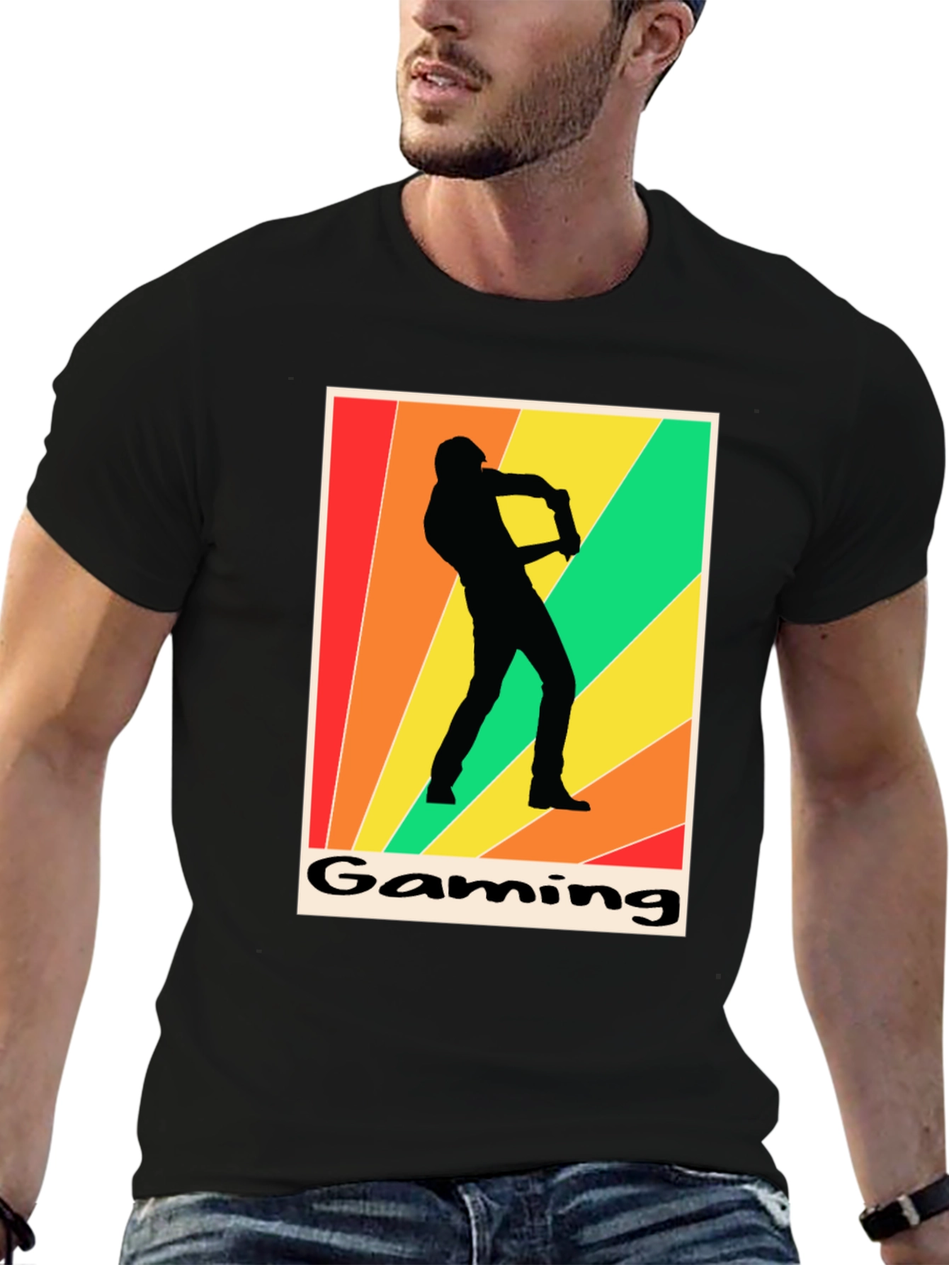 Black Gaming T-Shirt Retro Gamer Silhouette Graphic Tee view 6