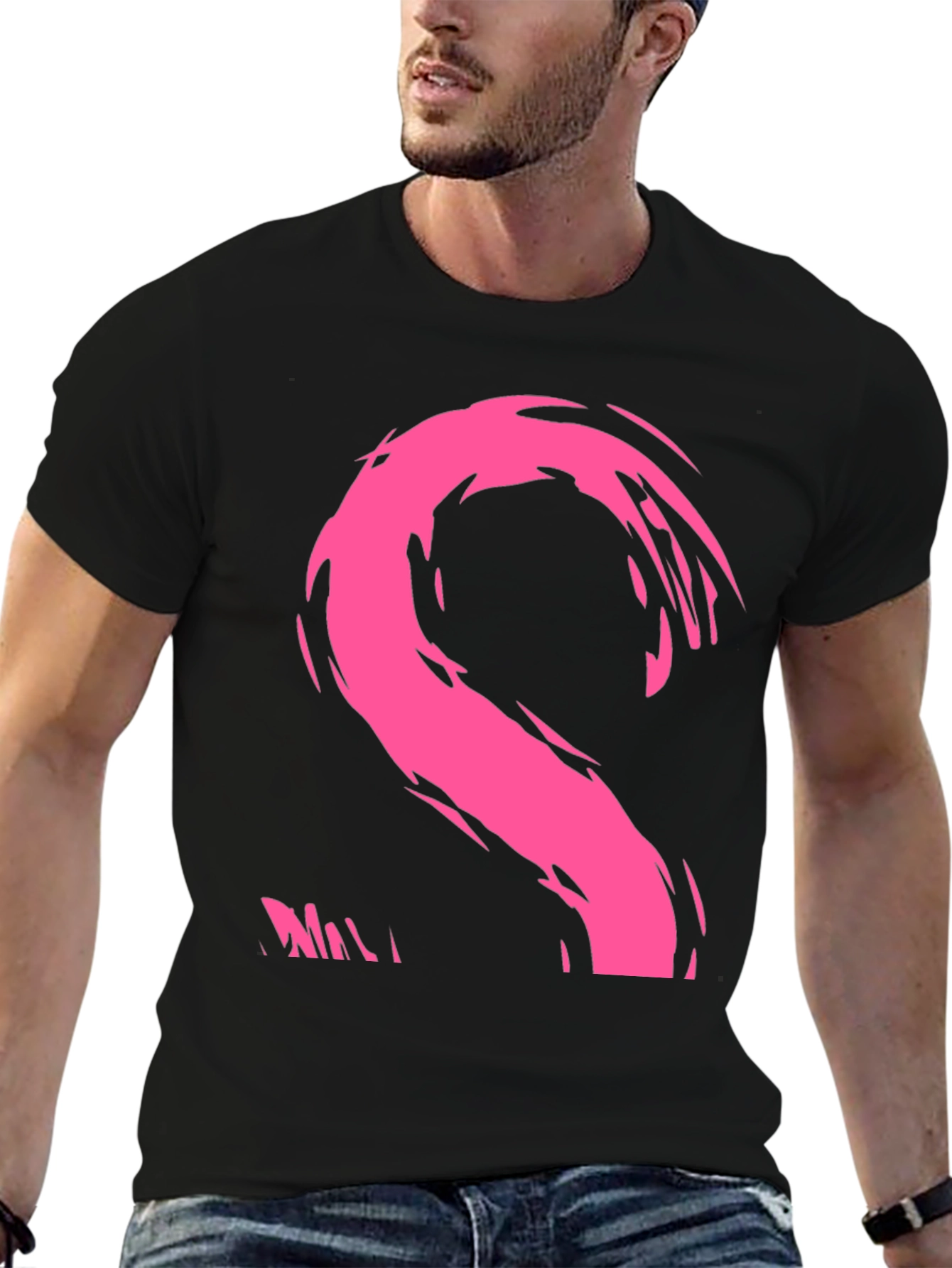 Black Modern Pink Brushstroke Graphic Black T-Shirt view 6