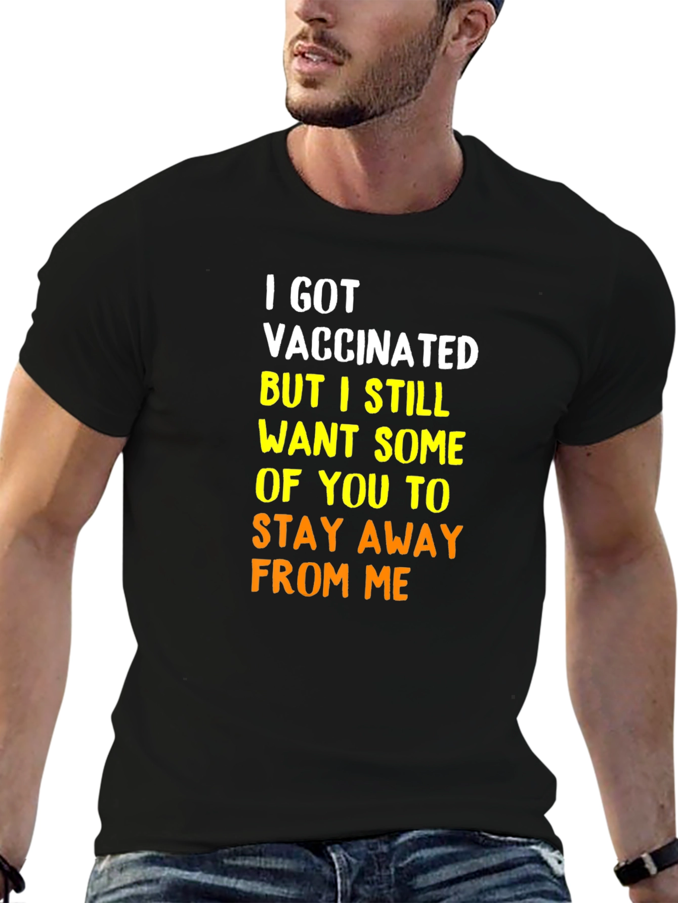 Black Vaccinated Humor Tee - Stay Away Shirt view 6