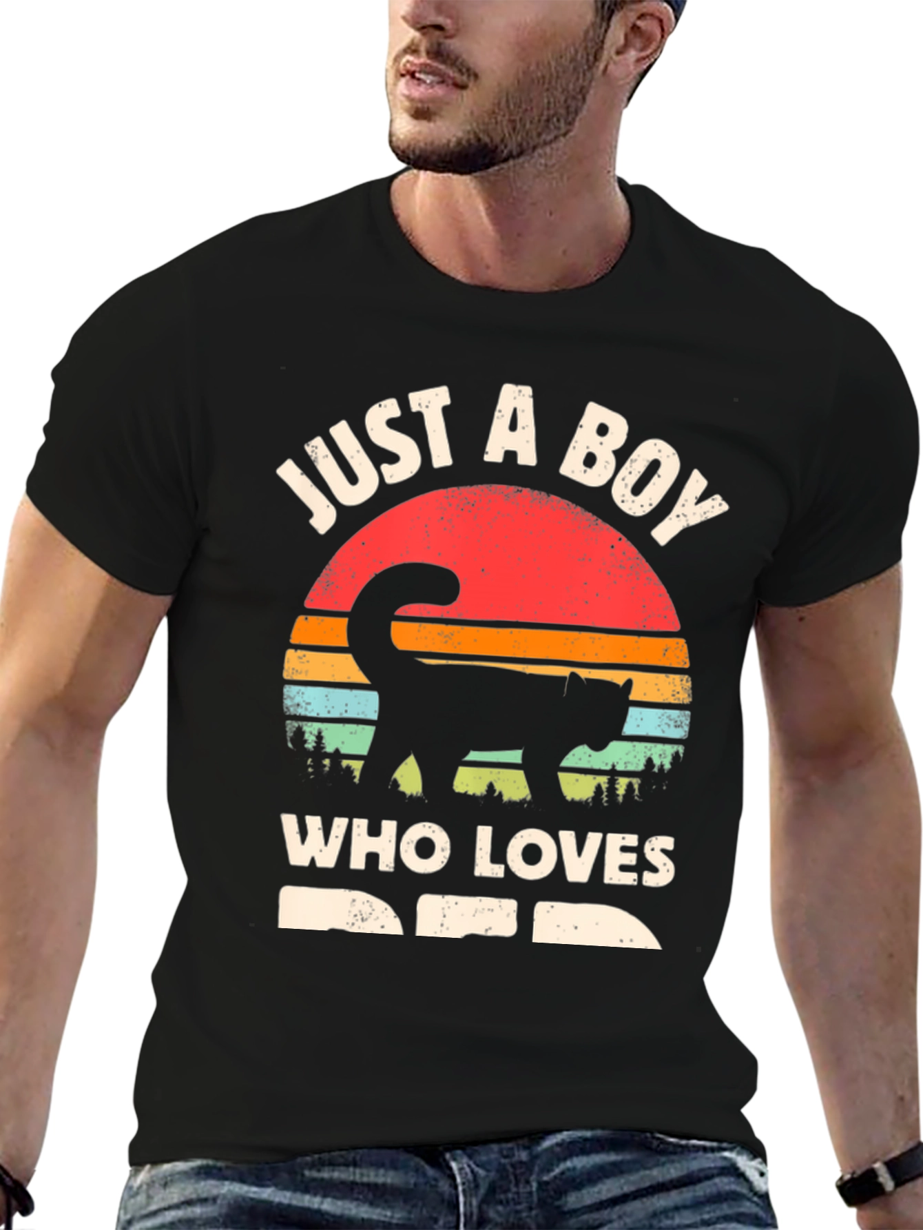 Black Just a Boy Who Loves Cats T-Shirt view 6