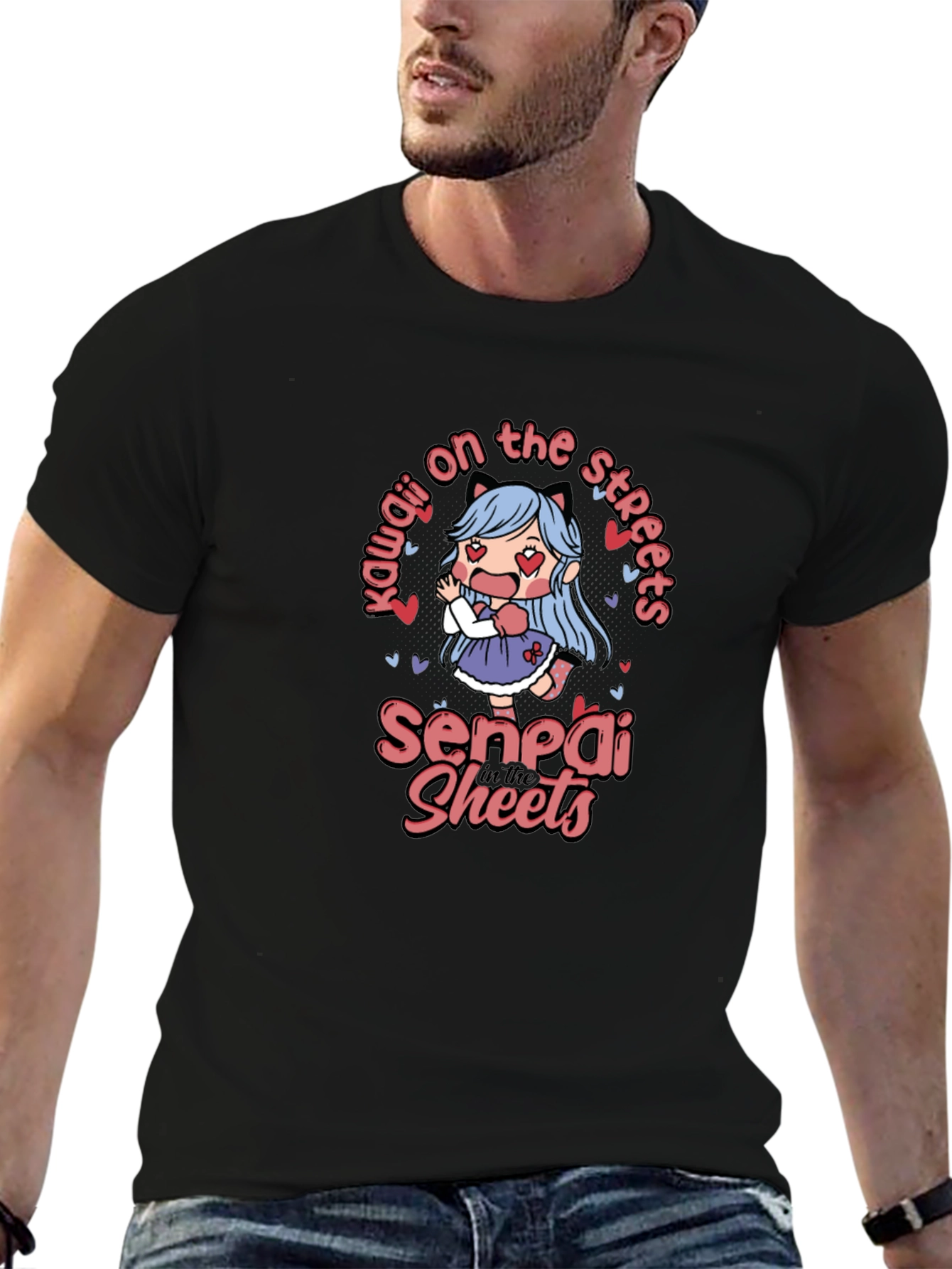 Black Kawaii Anime Graphic T-Shirt view 6