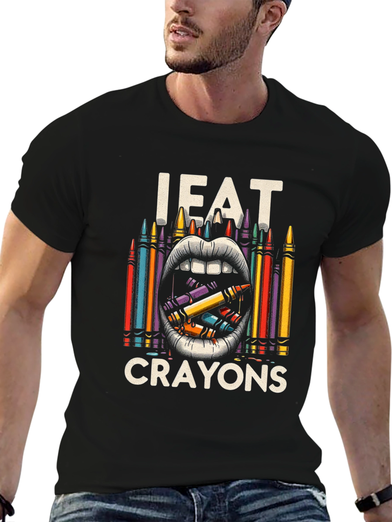 Black I Eat Crayons Graphic Tee - Adult Humor Shirt view 6