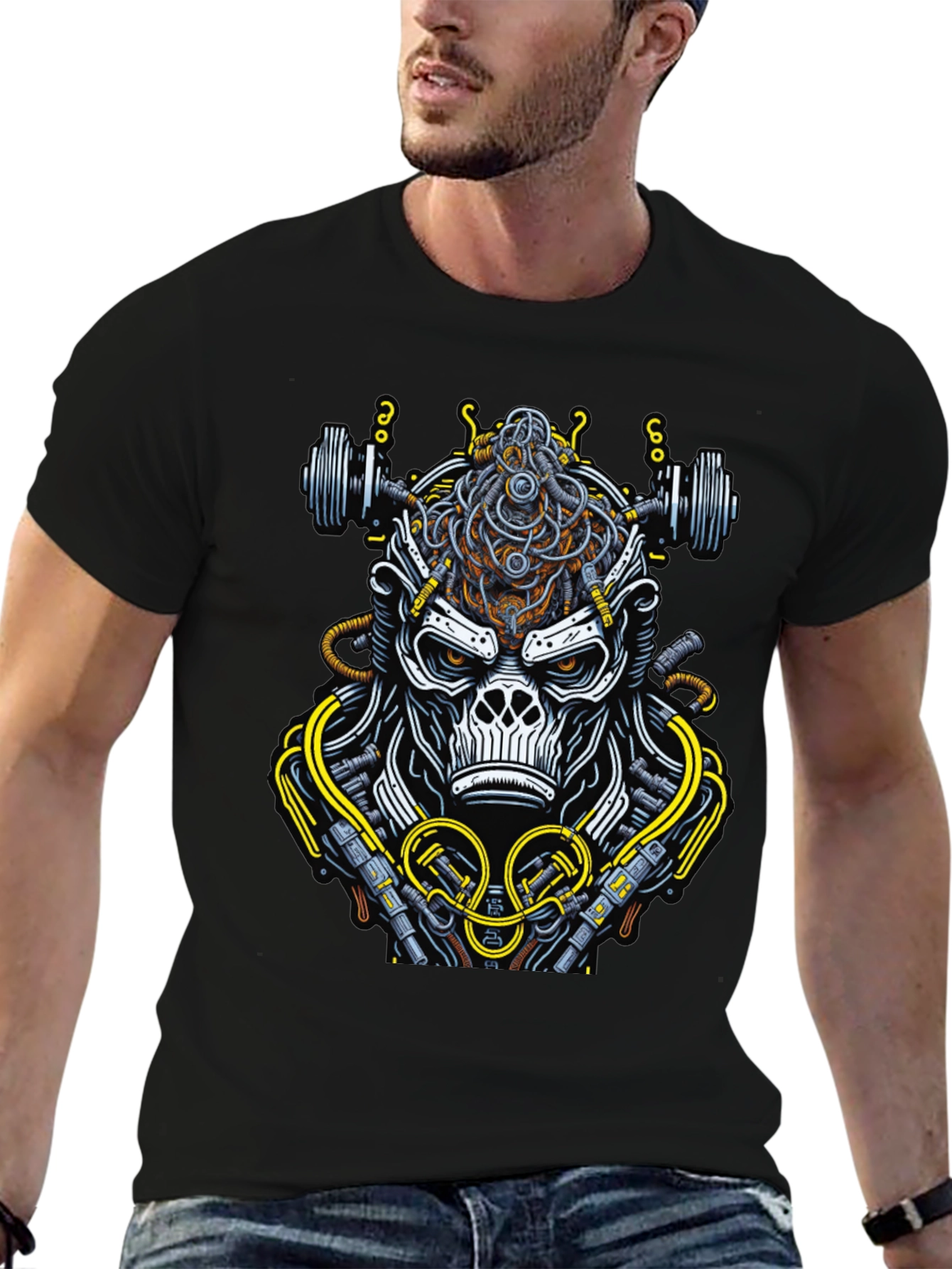 Black Cyborg Gorilla Black Graphic Tee view 6