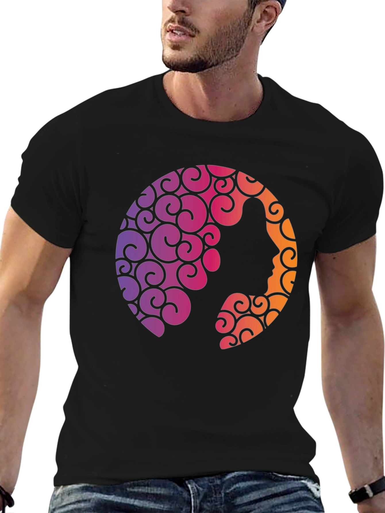Black Silhouette Swirl Graphic Tee - Soft Black T-Shirt view 6