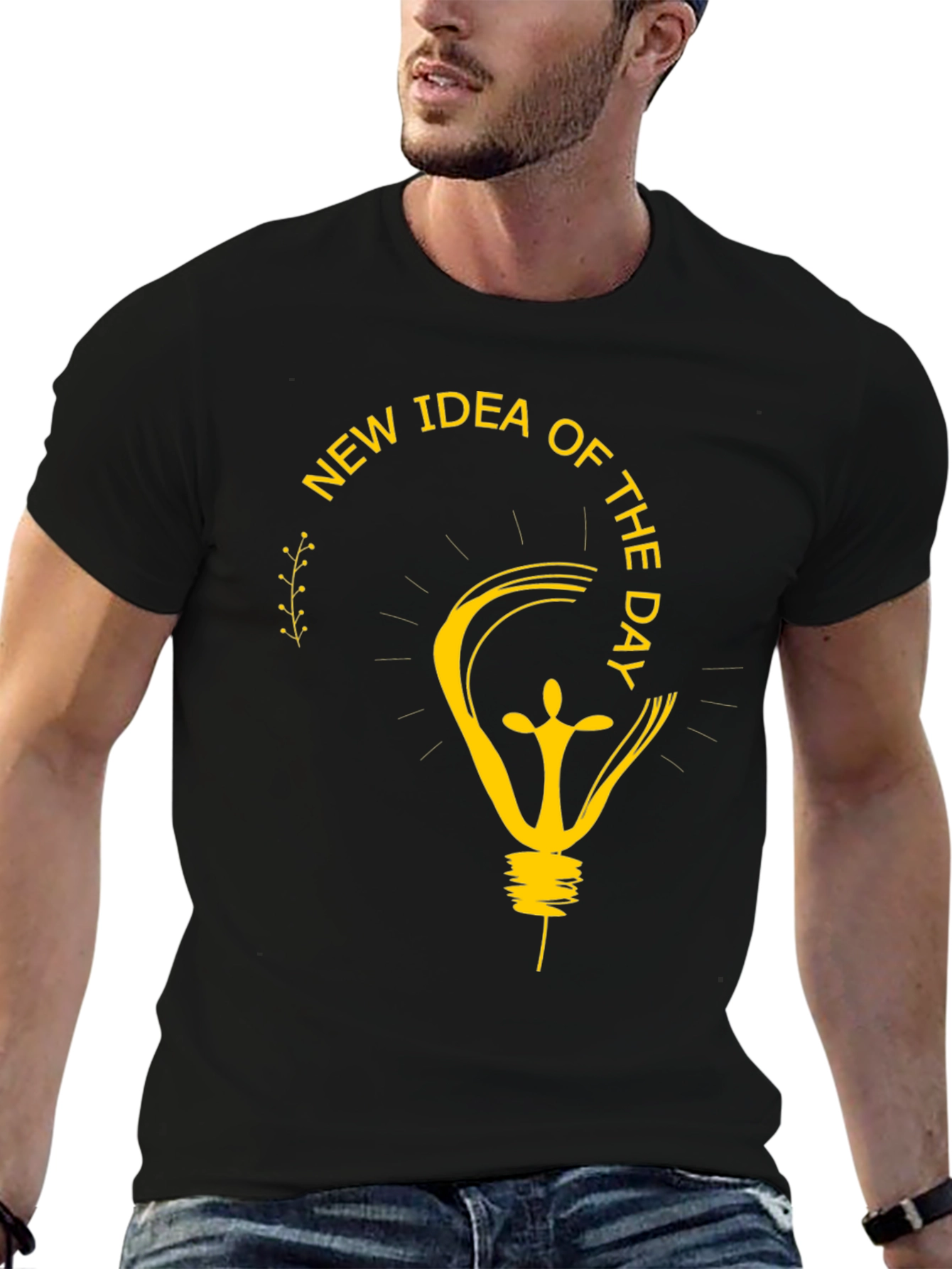Black New Idea Of The Day Graphic T-Shirt view 6
