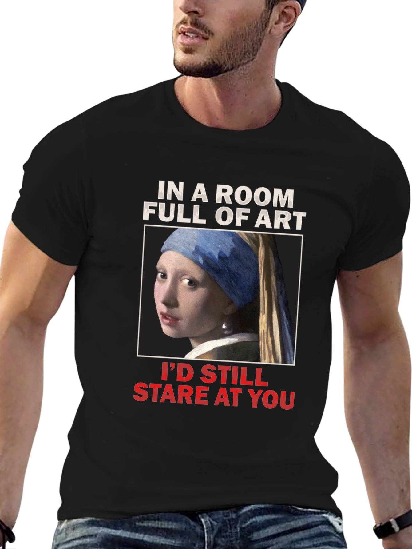 Black Art Lover's T-Shirt: Girl with a Pearl Earring view 6