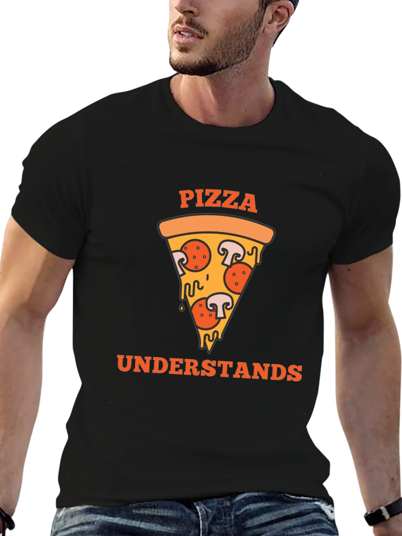Black Pizza Understands Graphic Tee - Black Cotton Shirt view 6