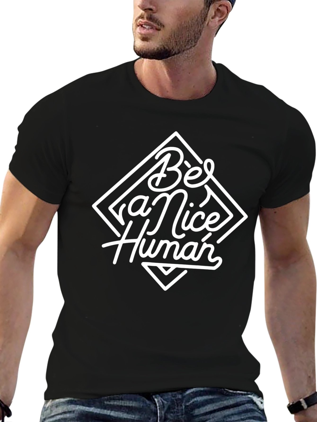 Black Be a Nice Human Graphic Tee - Black Cotton Blend view 6