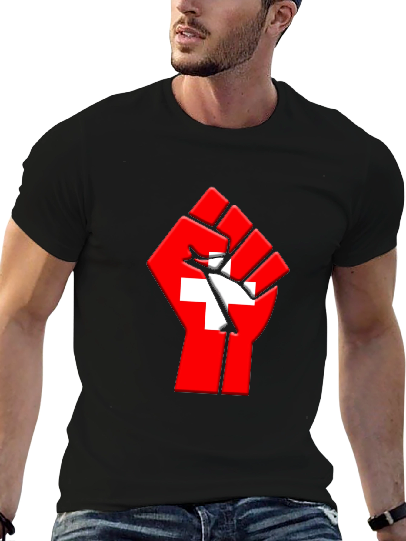 Black Switzerland Flag Fist Graphic T-Shirt view 6