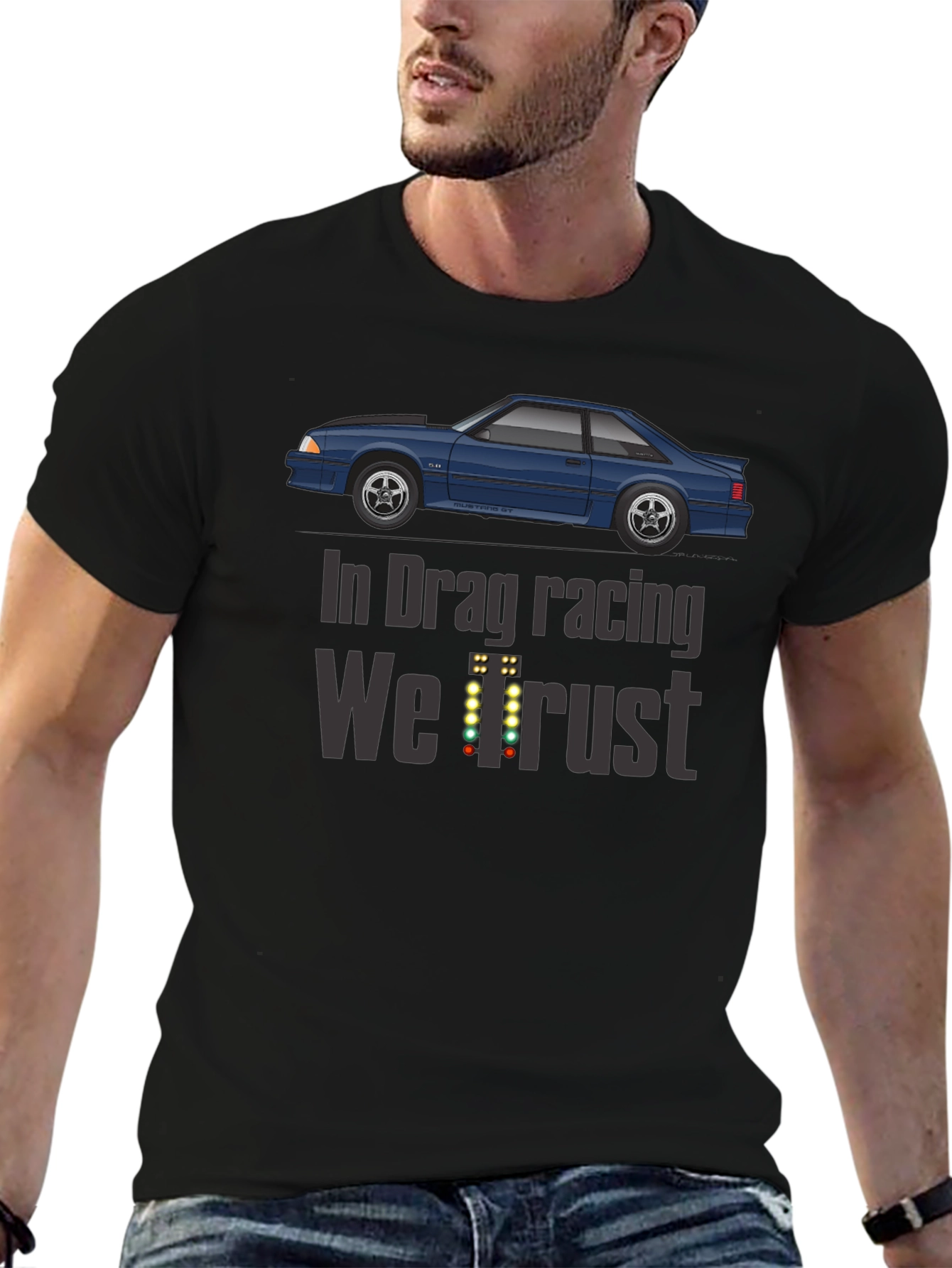 Black In Drag Racing We Trust T-Shirt view 6