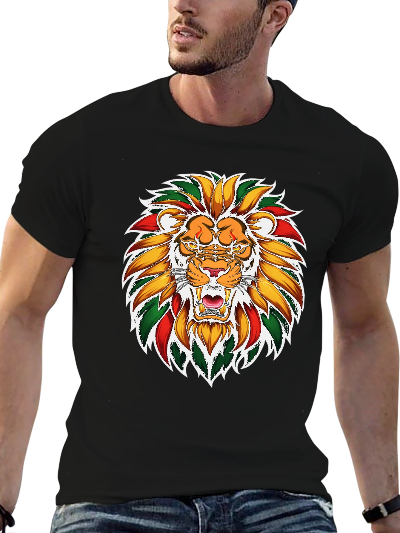 Black Lion Rastafarian Rasta Colors Graphic T-Shirt view 6