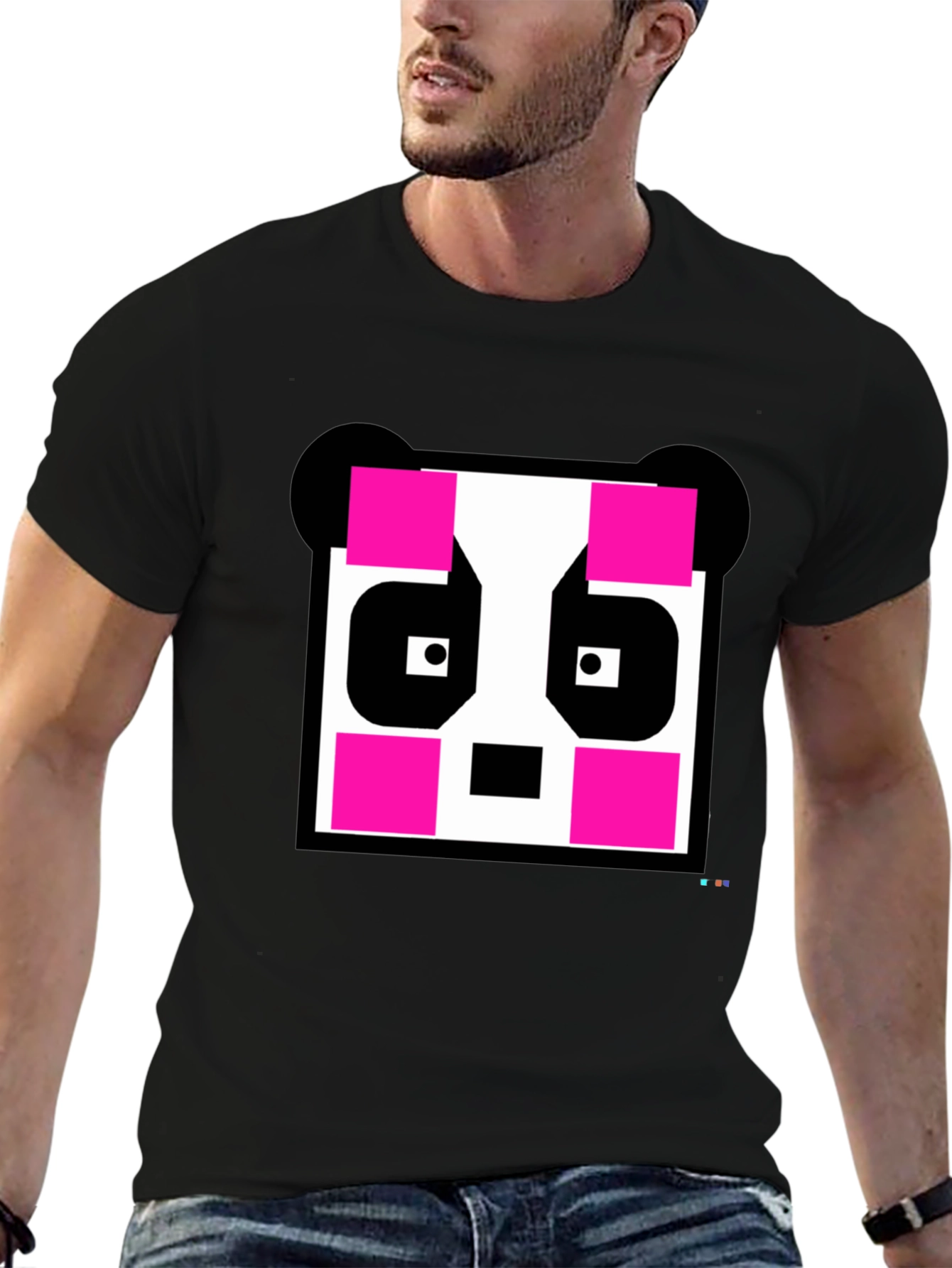 Black Pixel Panda Graphic Tee - Black Crew Neck view 6