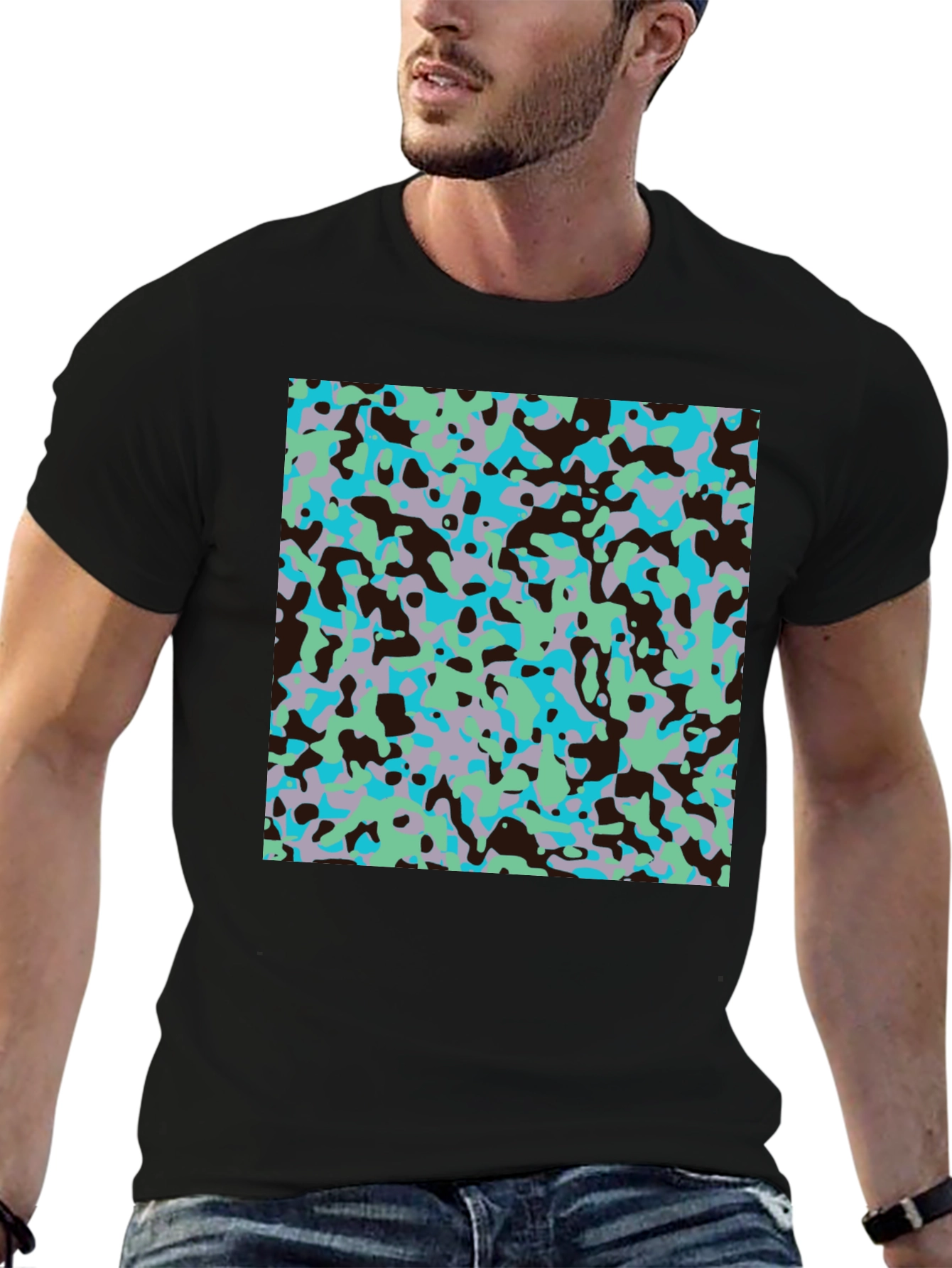Black Abstract Camo Print Black T-Shirt view 6