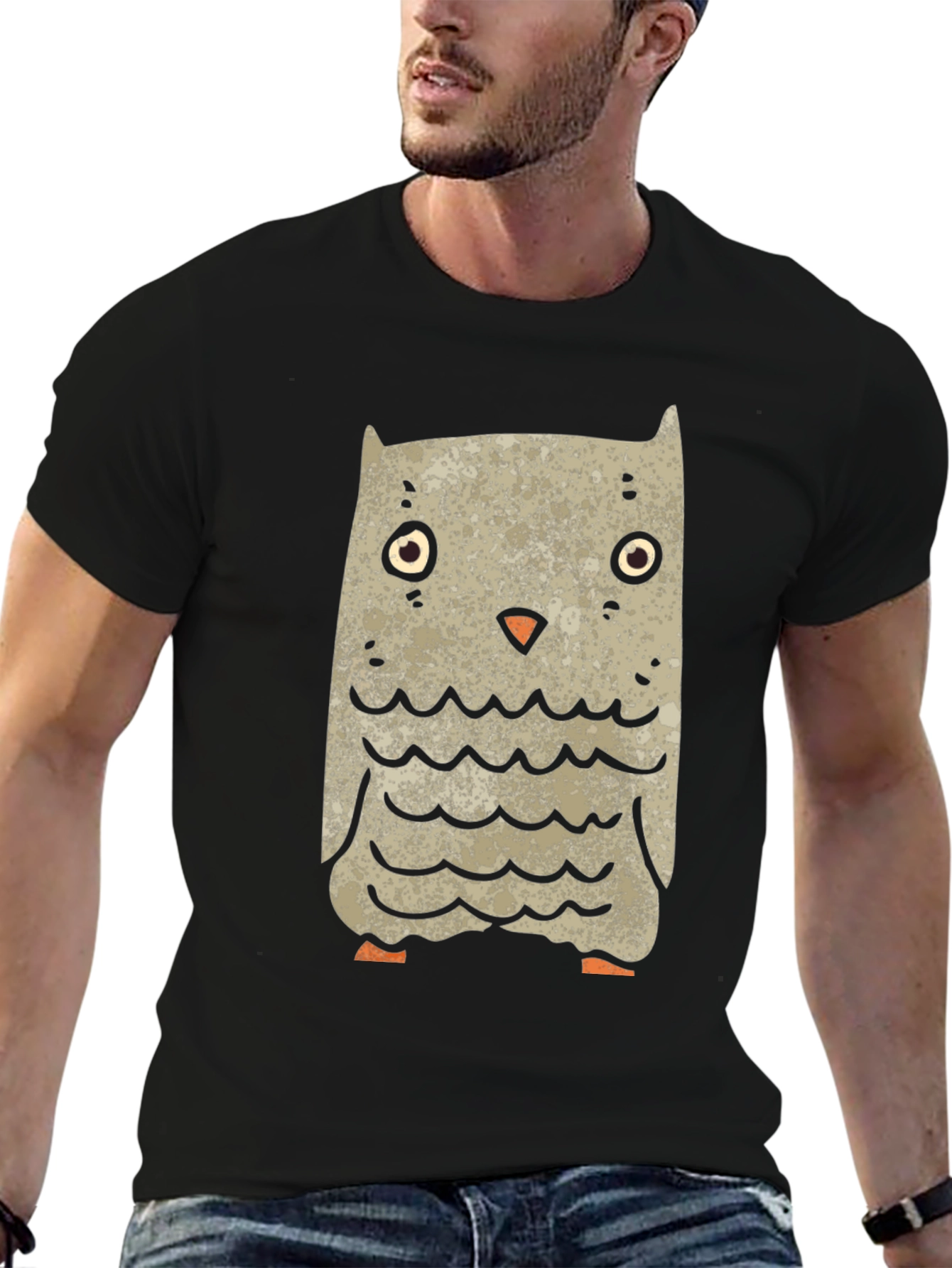 Black Cartoon Owl Graphic Tee - Black Unisex T-Shirt view 6