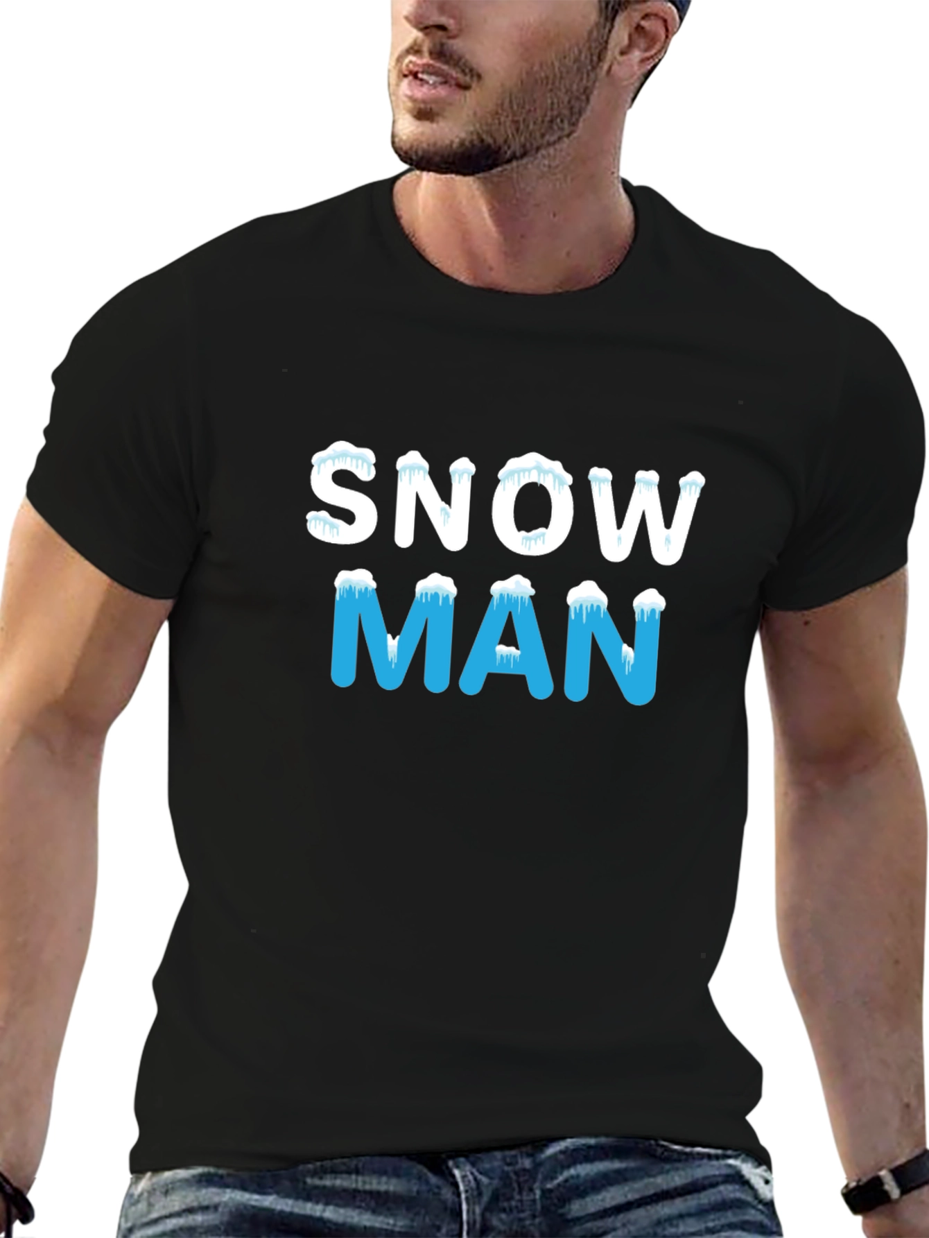 Black Snowman Graphic Tee - Holiday Winter Shirt view 6