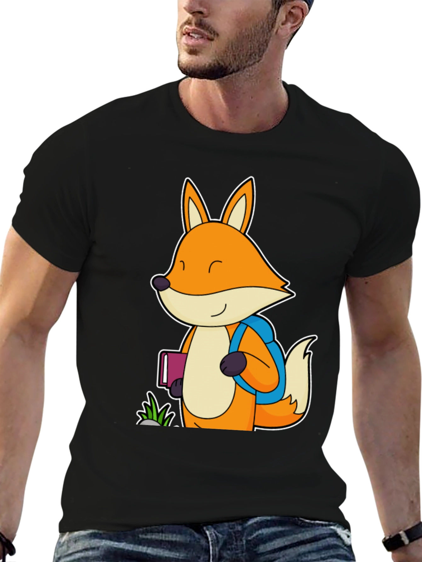 Black Fox with Backpack Black T-Shirt view 6