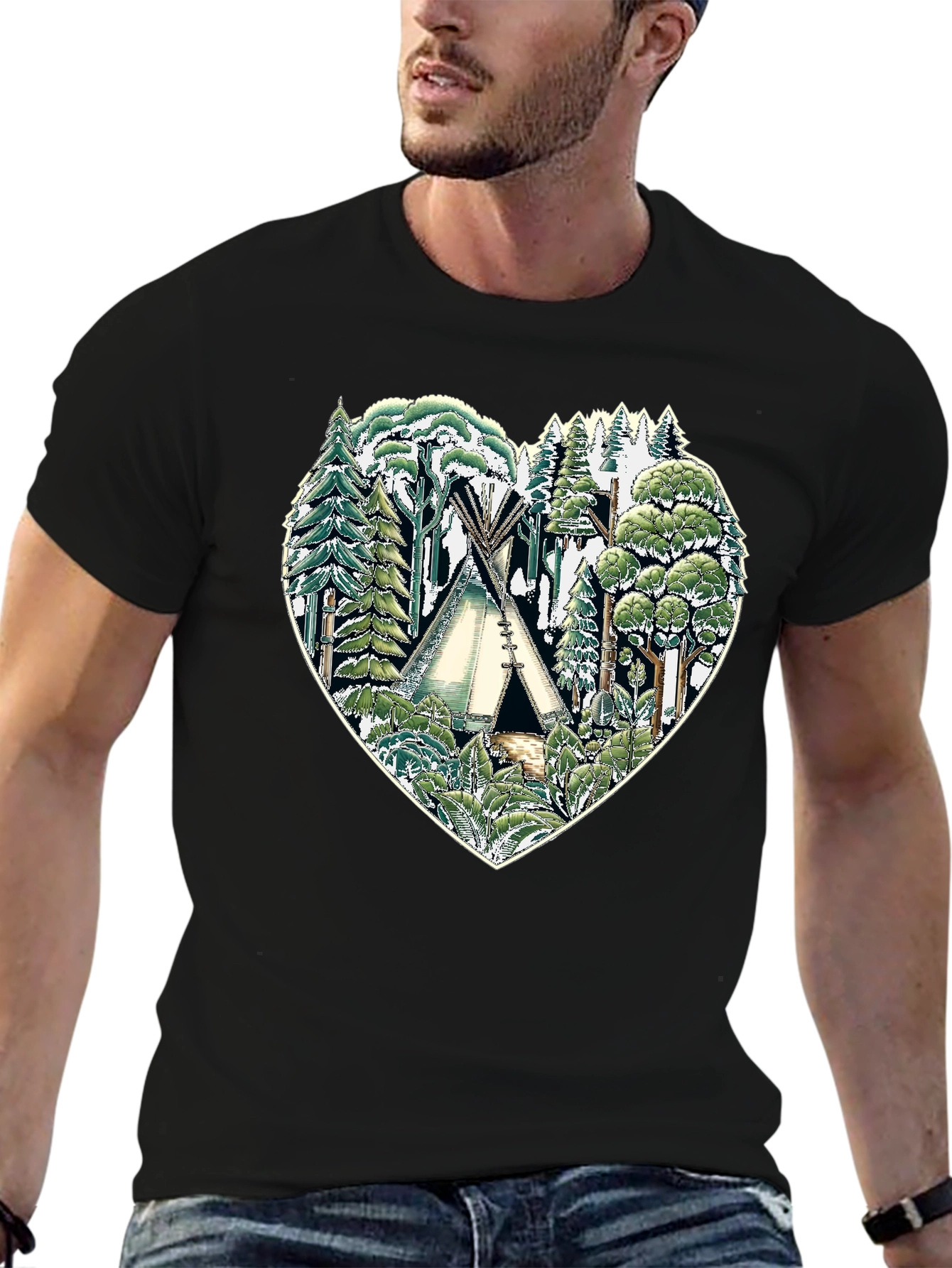 Nature Heart Tee: Tipi Forest Graphic Print T-Shirt - 6