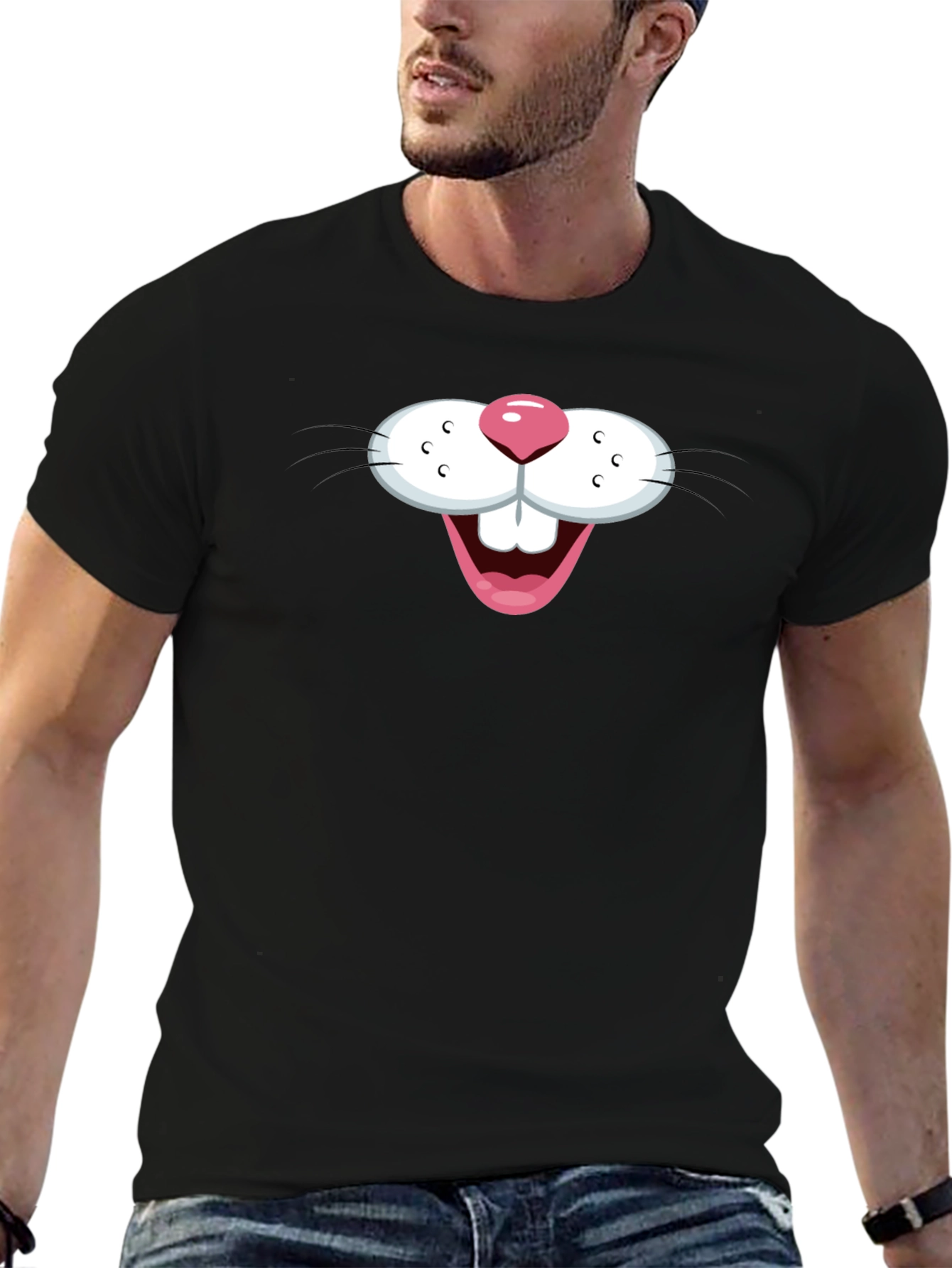 Black Funny Bunny Face Graphic T-Shirt - Black view 6