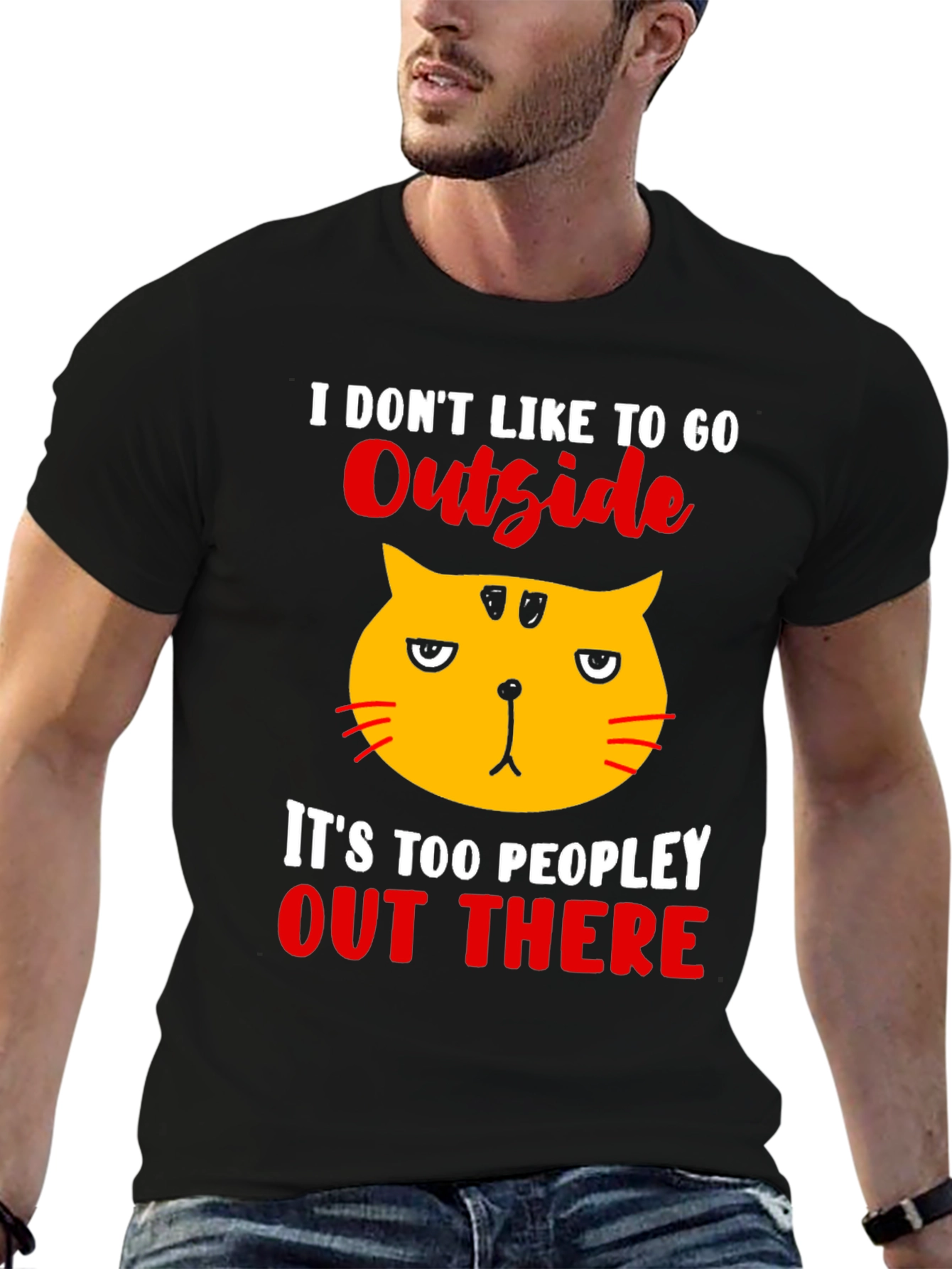 Black Introvert Cat T-Shirt view 6