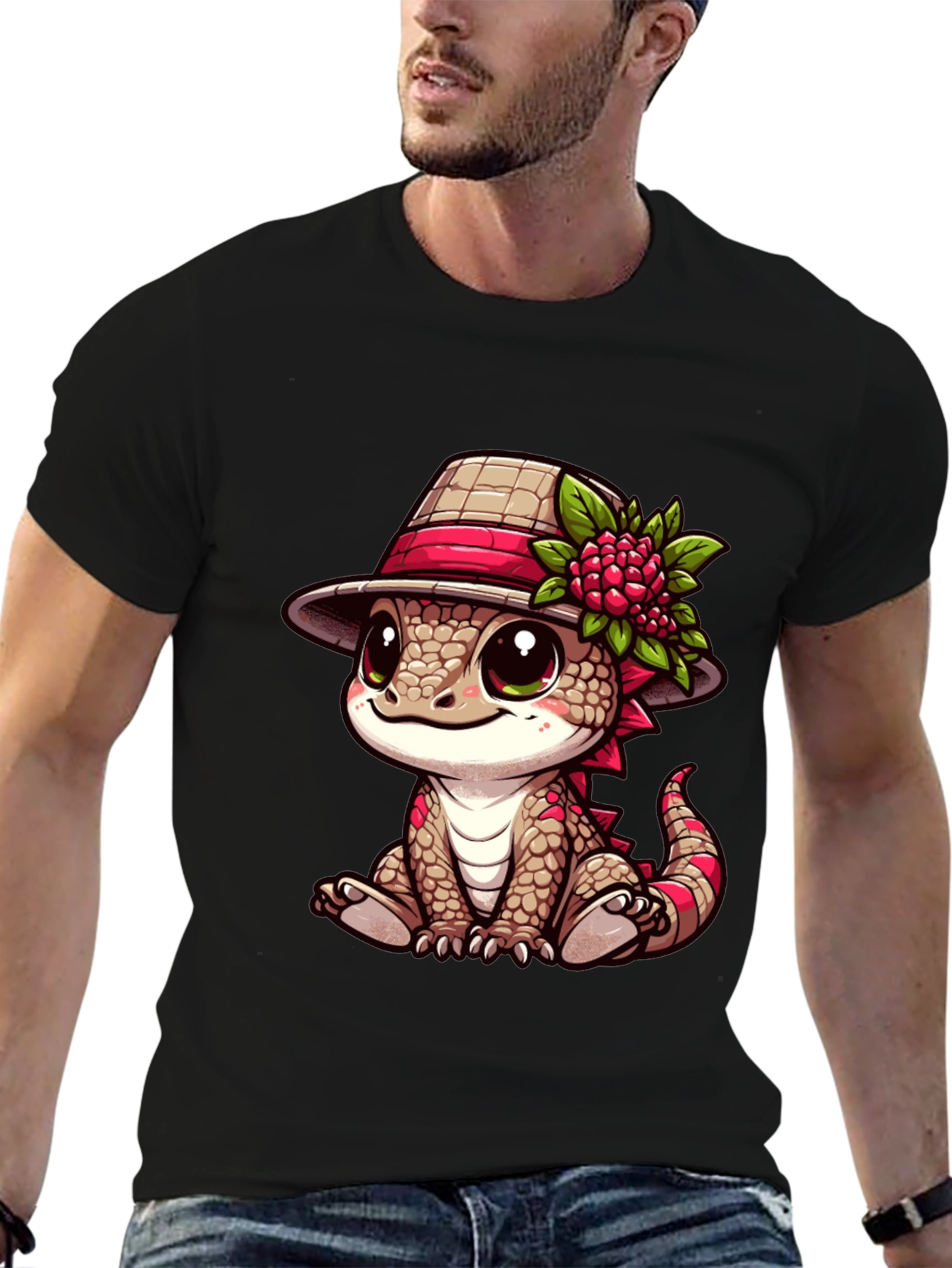 Black Cute Cartoon Lizard T-Shirt view 6