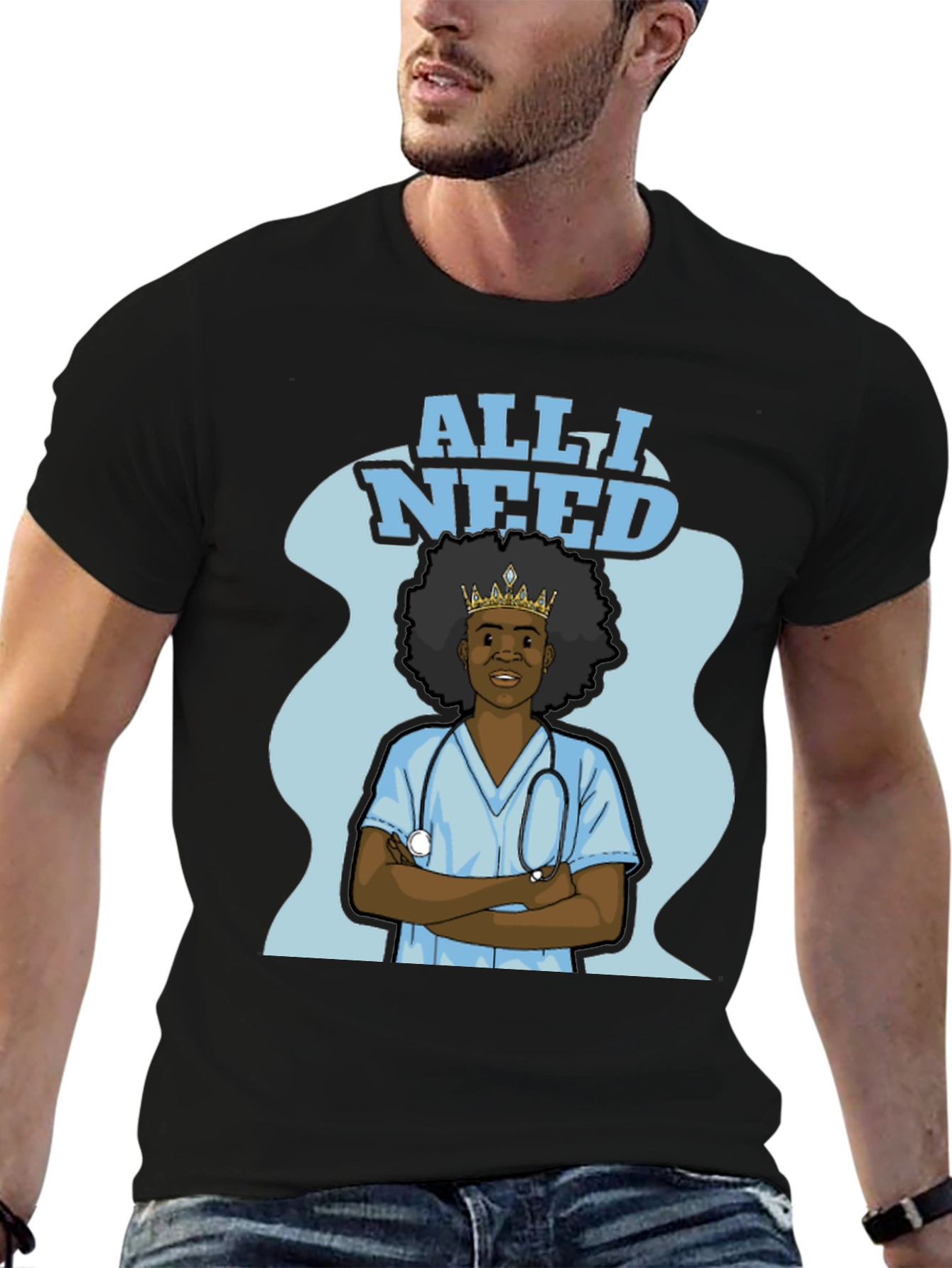Black All I Need Nurse T-Shirt - Black view 6