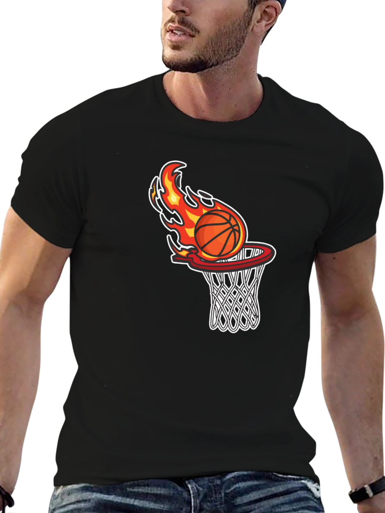 Black Flaming Basketball Graphic T-Shirt view 6