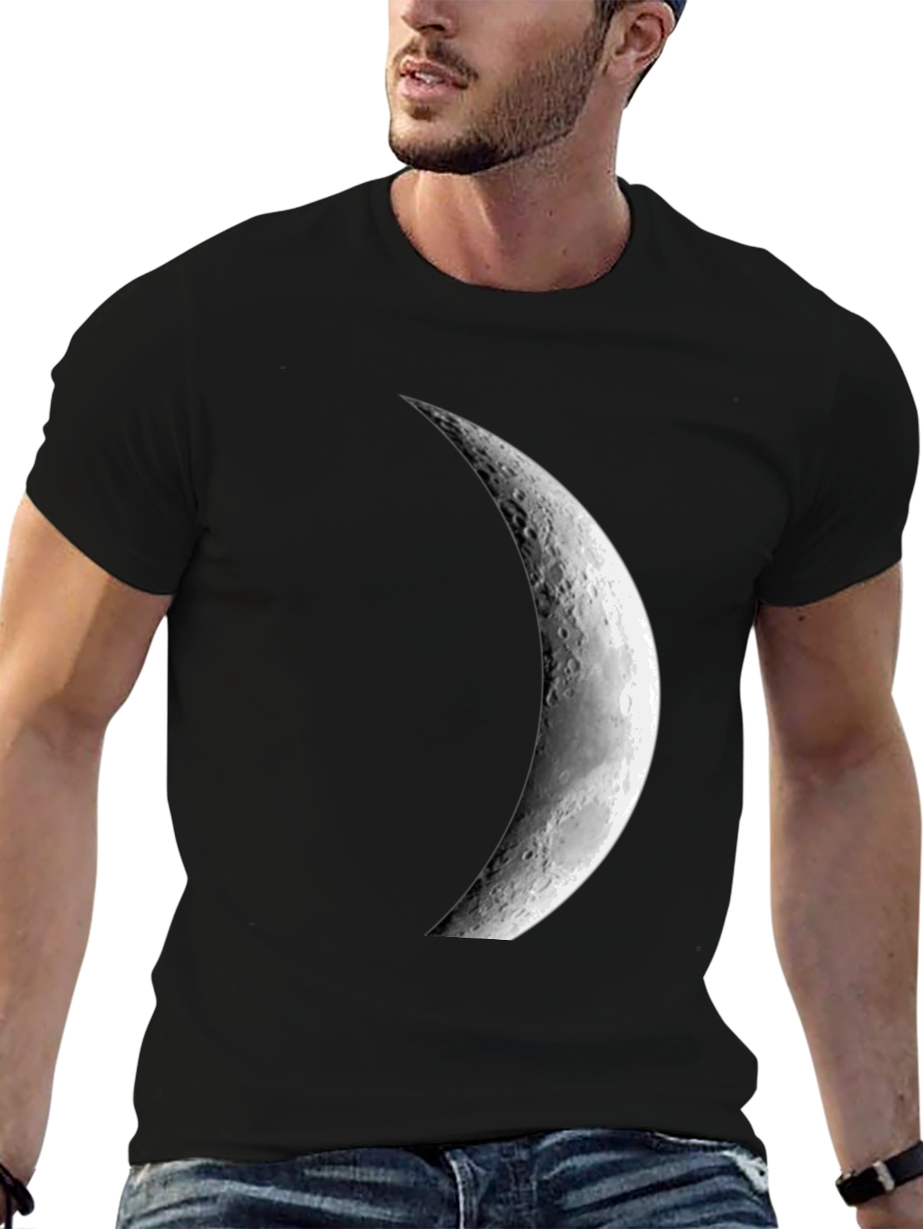 Black Crescent Moon Graphic Black T-Shirt view 6