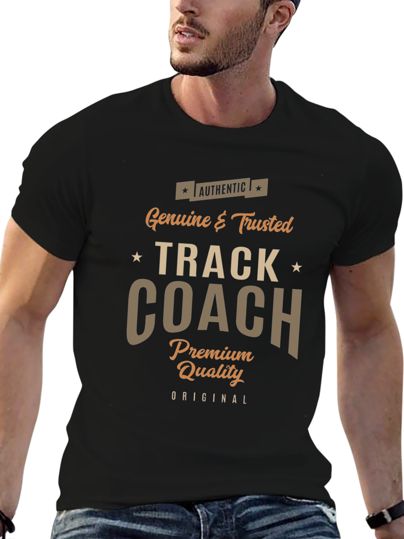 Black Authentic Track Coach Premium Quality T-Shirt view 6