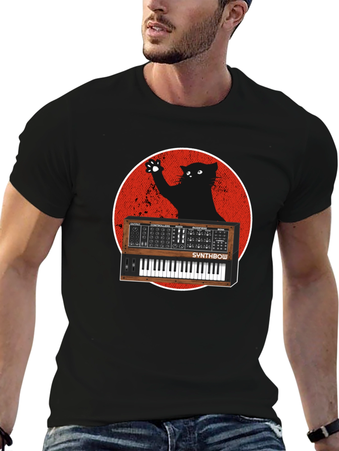 Black Synth Cat Graphic T-Shirt - Black view 6