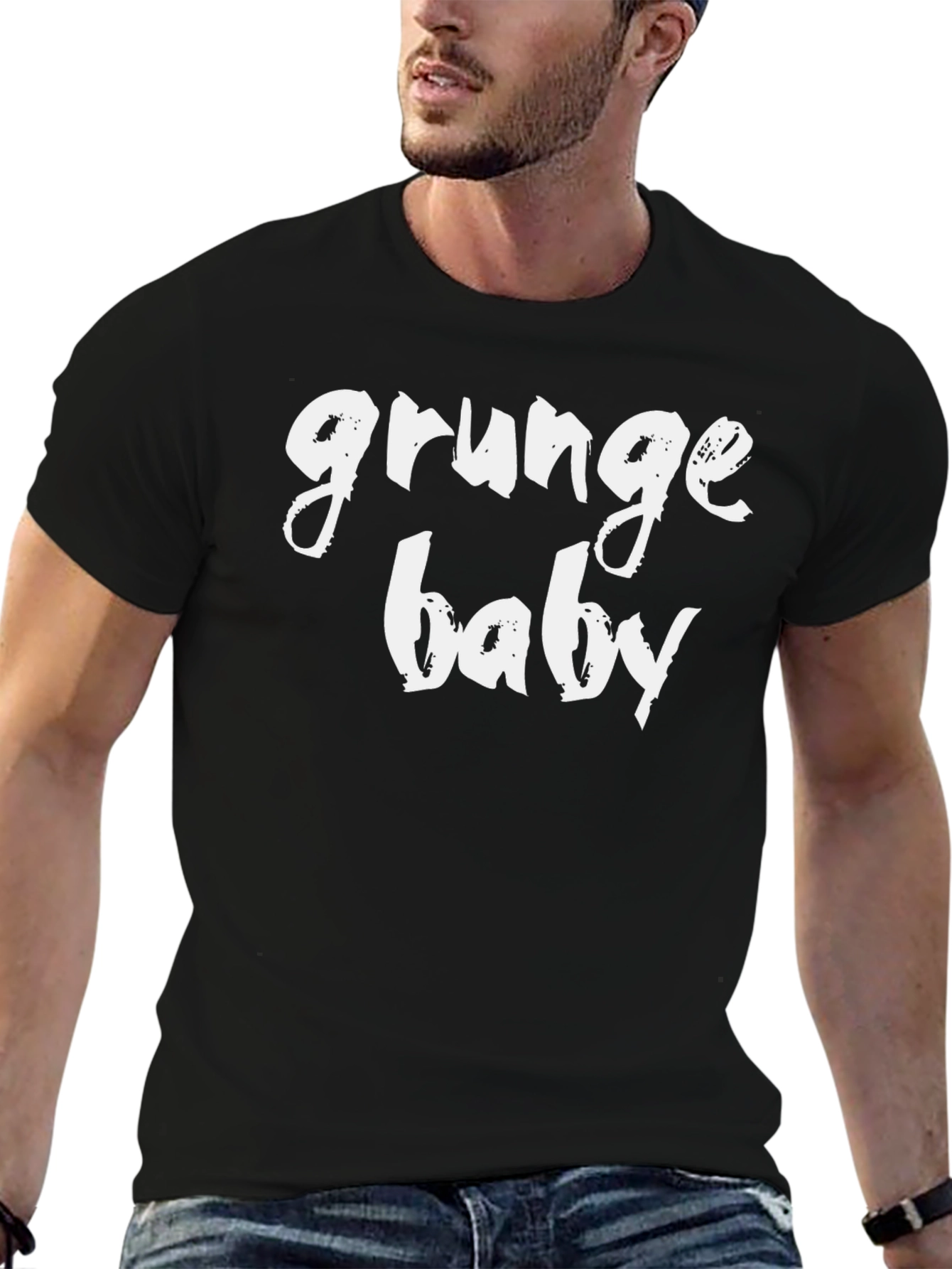 Grunge Baby Graphic Tee - Black Cotton T-Shirt - 6