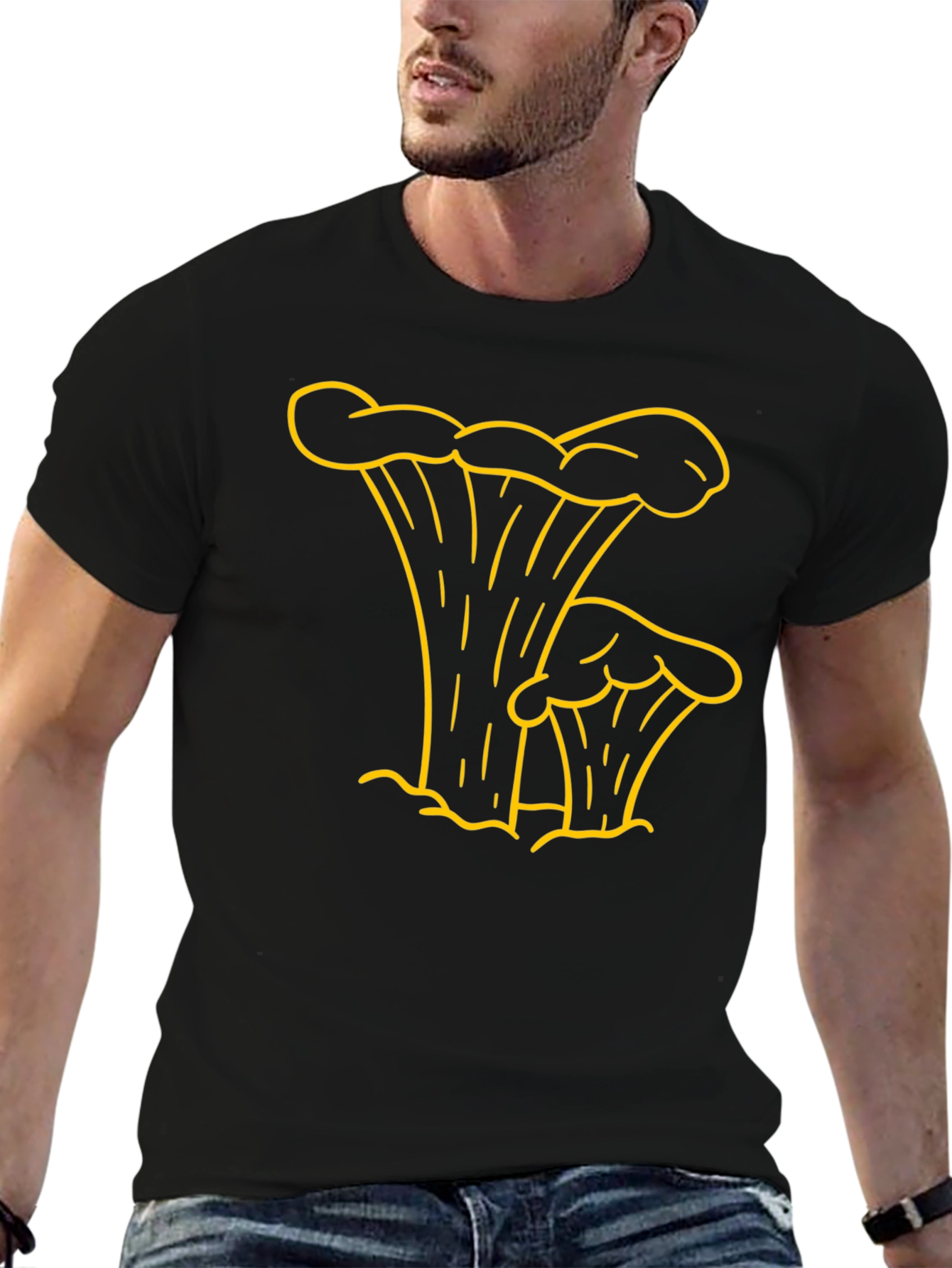 Black Mushroom Outline Graphic T-Shirt view 6