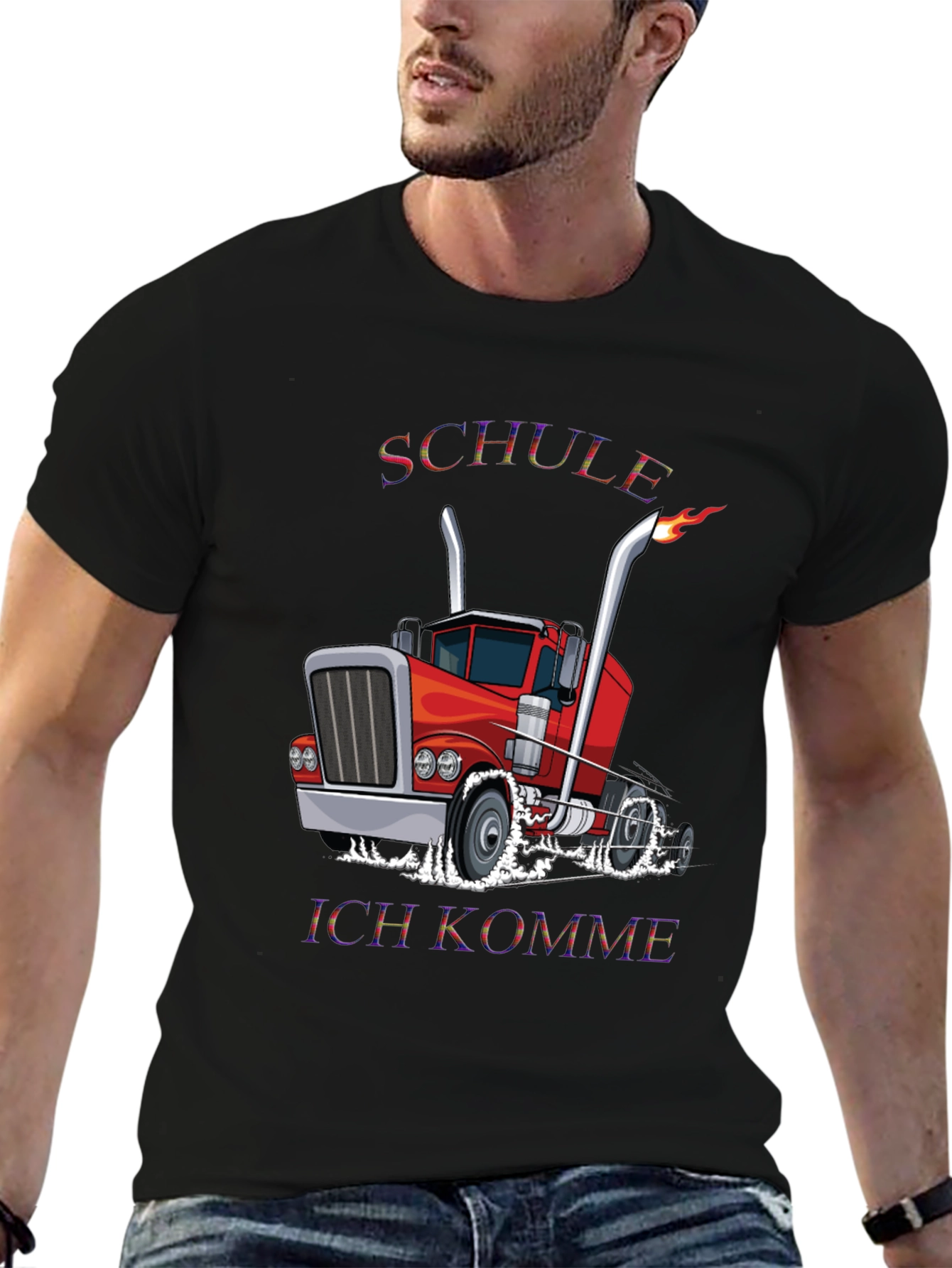 Black Truck Driver T-Shirt - Schule Ich Komme - Black view 6