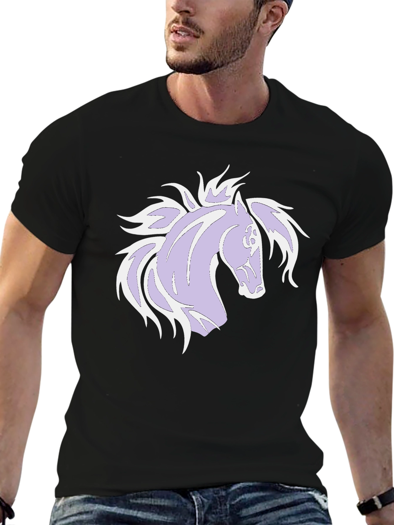 Black Black T-Shirt with Horse Graphic view 6