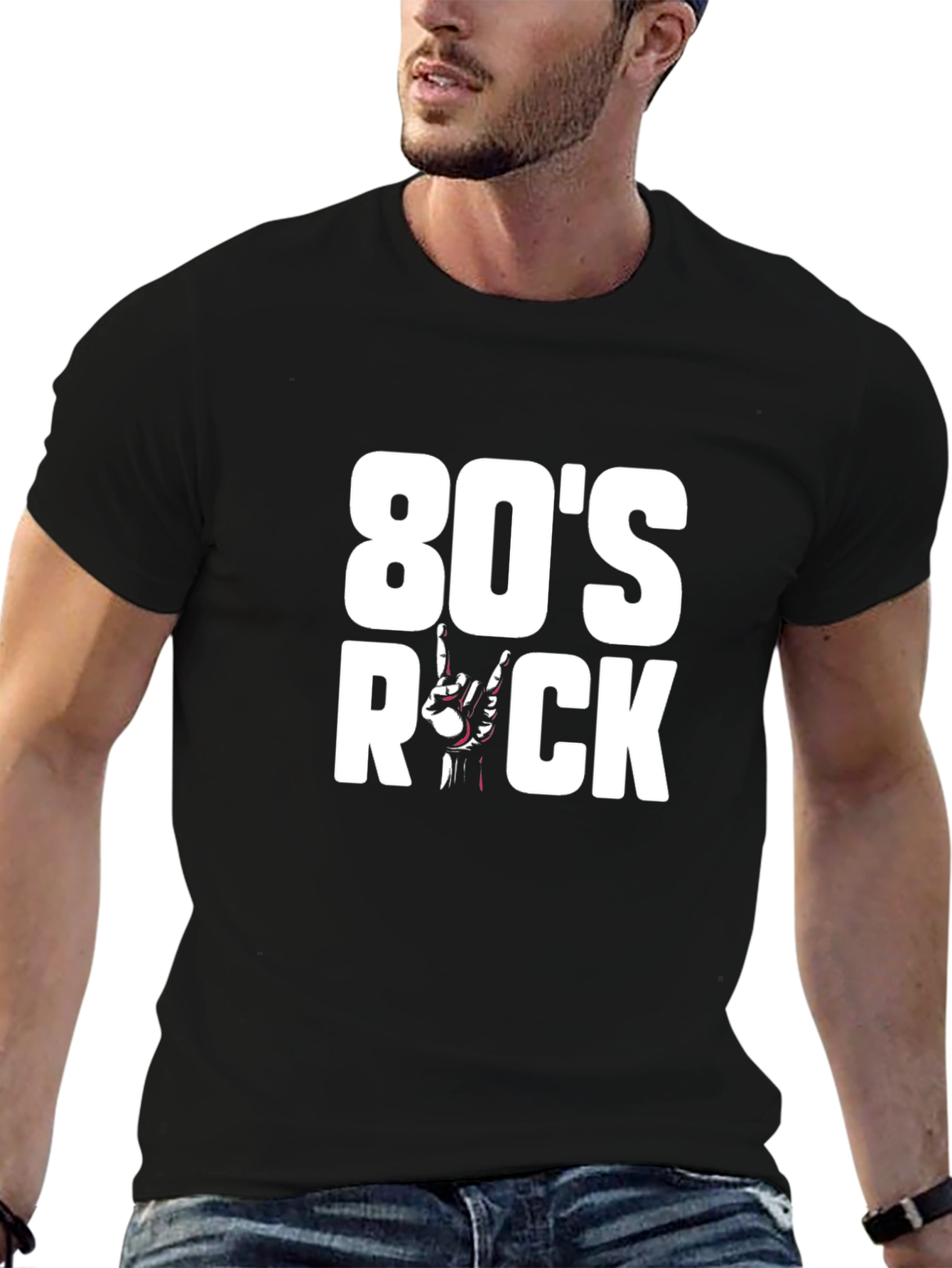 Black 80's Rock Graphic T-Shirt - Classic Rock Style view 6