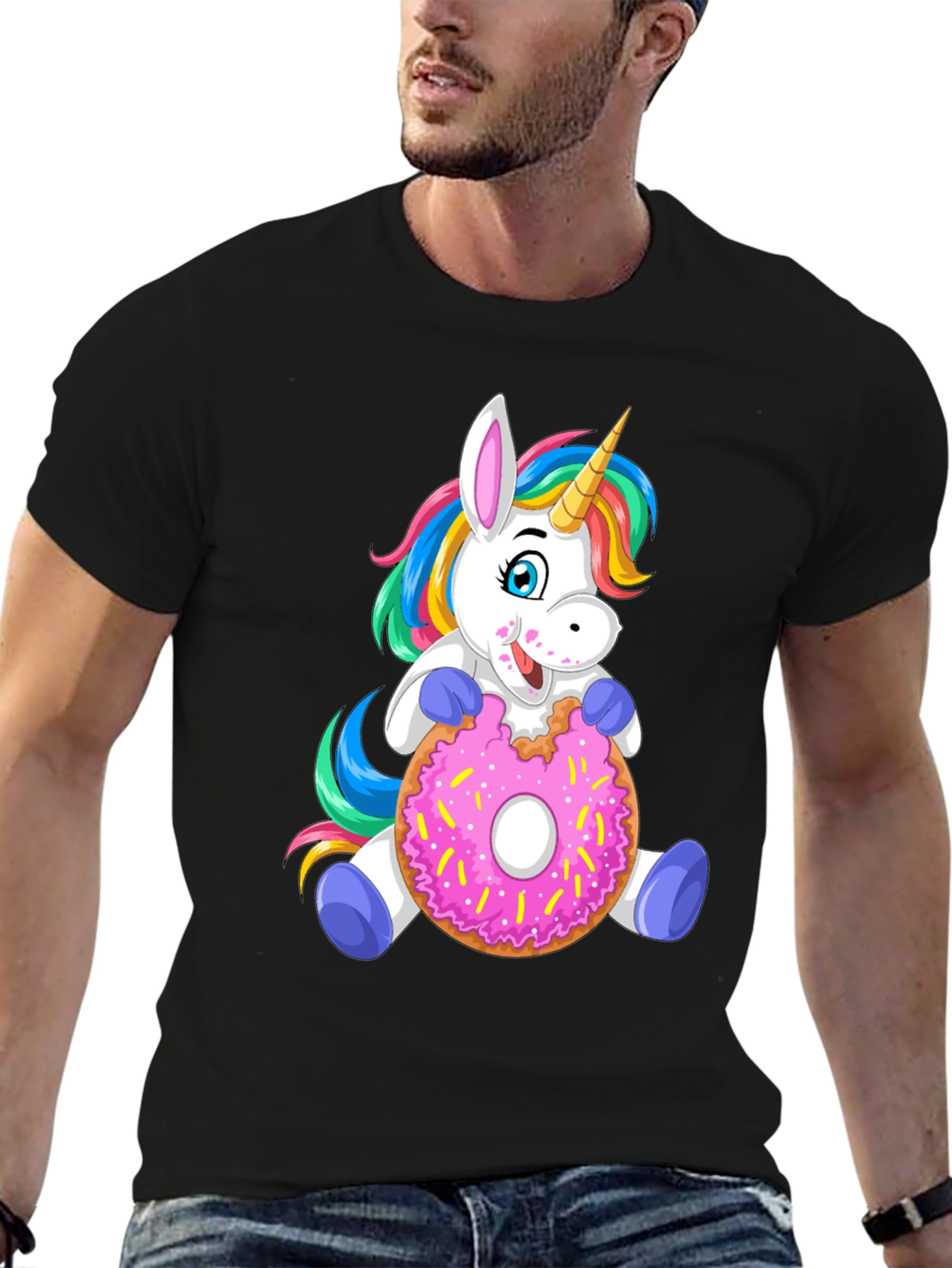 Black Unicorn Donut T-Shirt - Cute Cartoon Tee view 6
