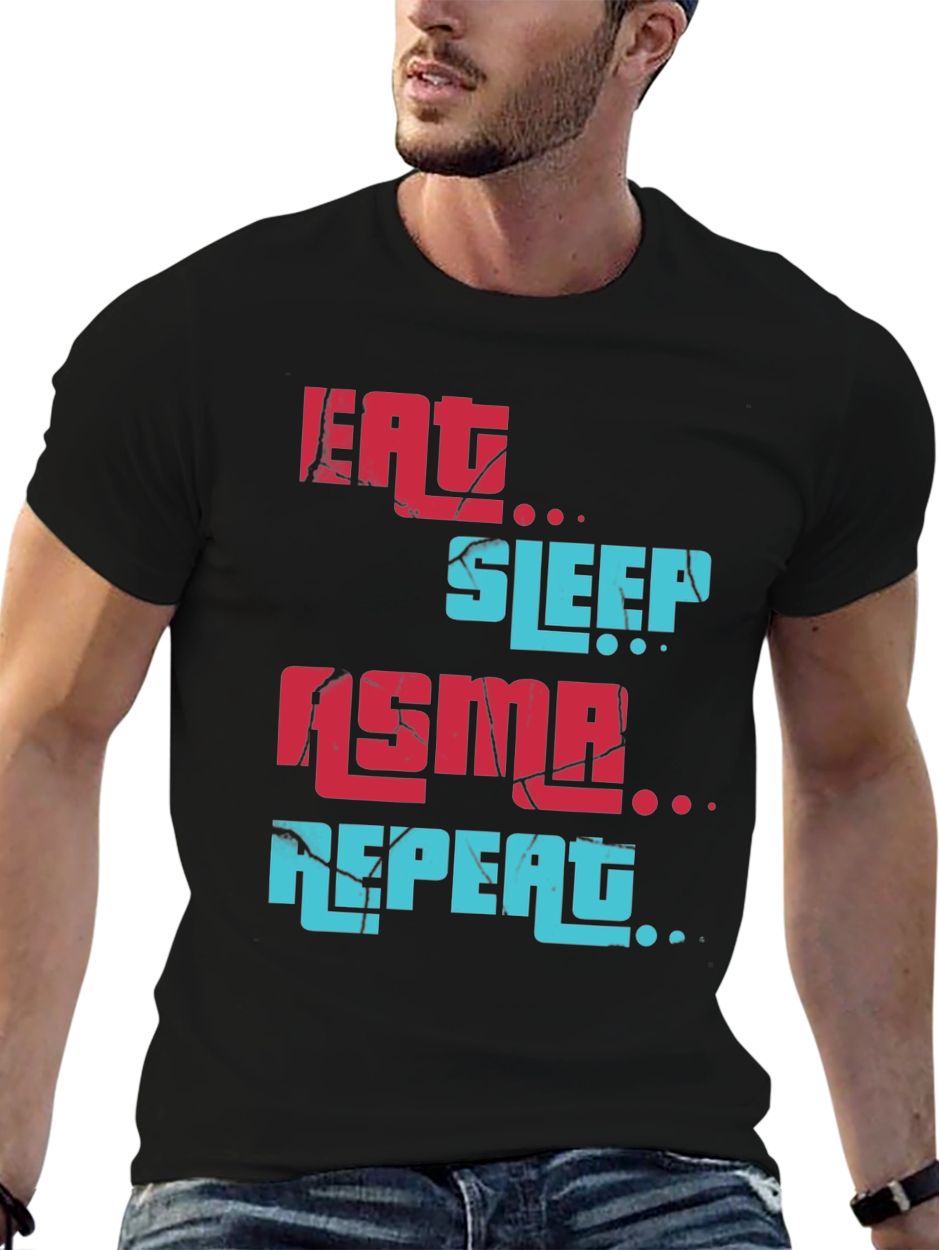 Black Eat Sleep ASMR Repeat Graphic Tee view 6