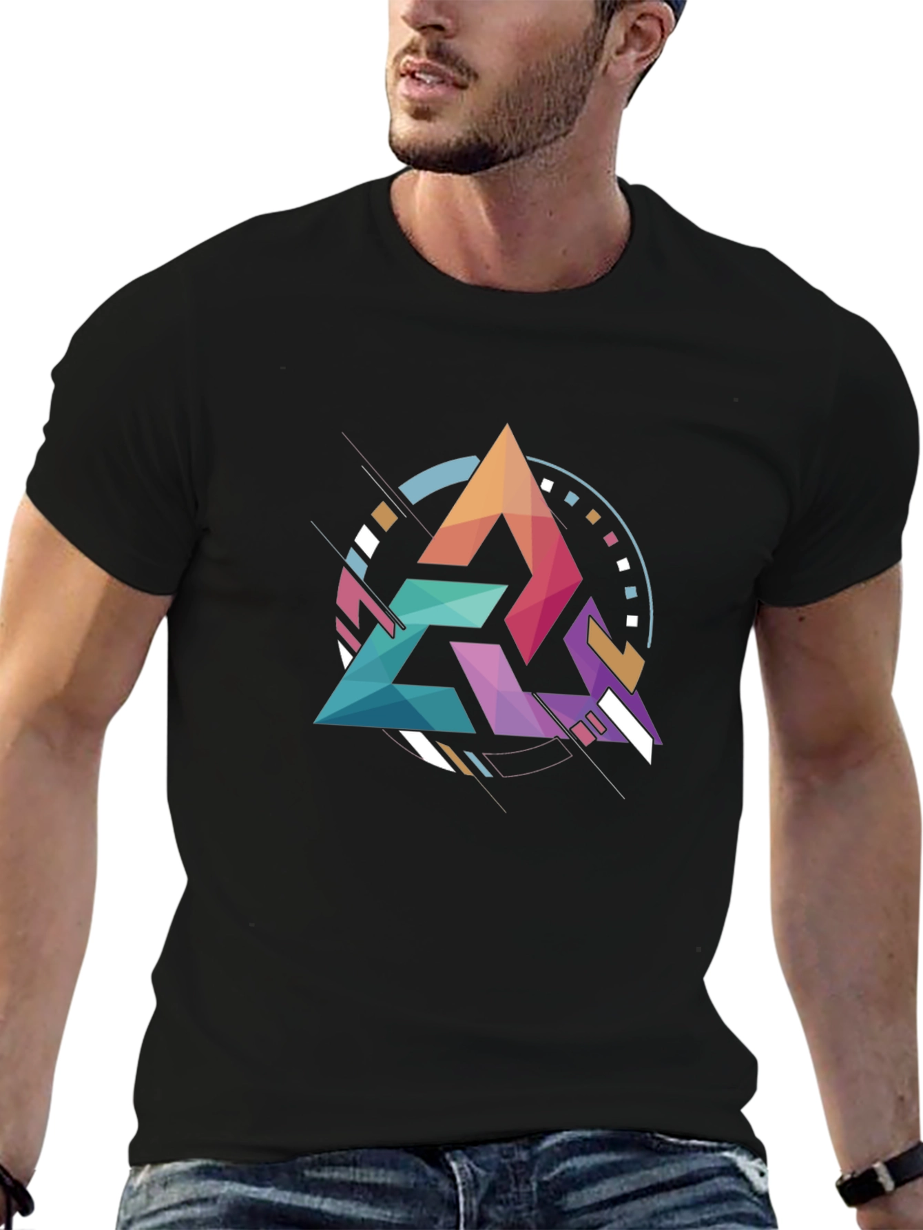 Black Geometric Triangle Graphic Tee - Modern Art Design view 6