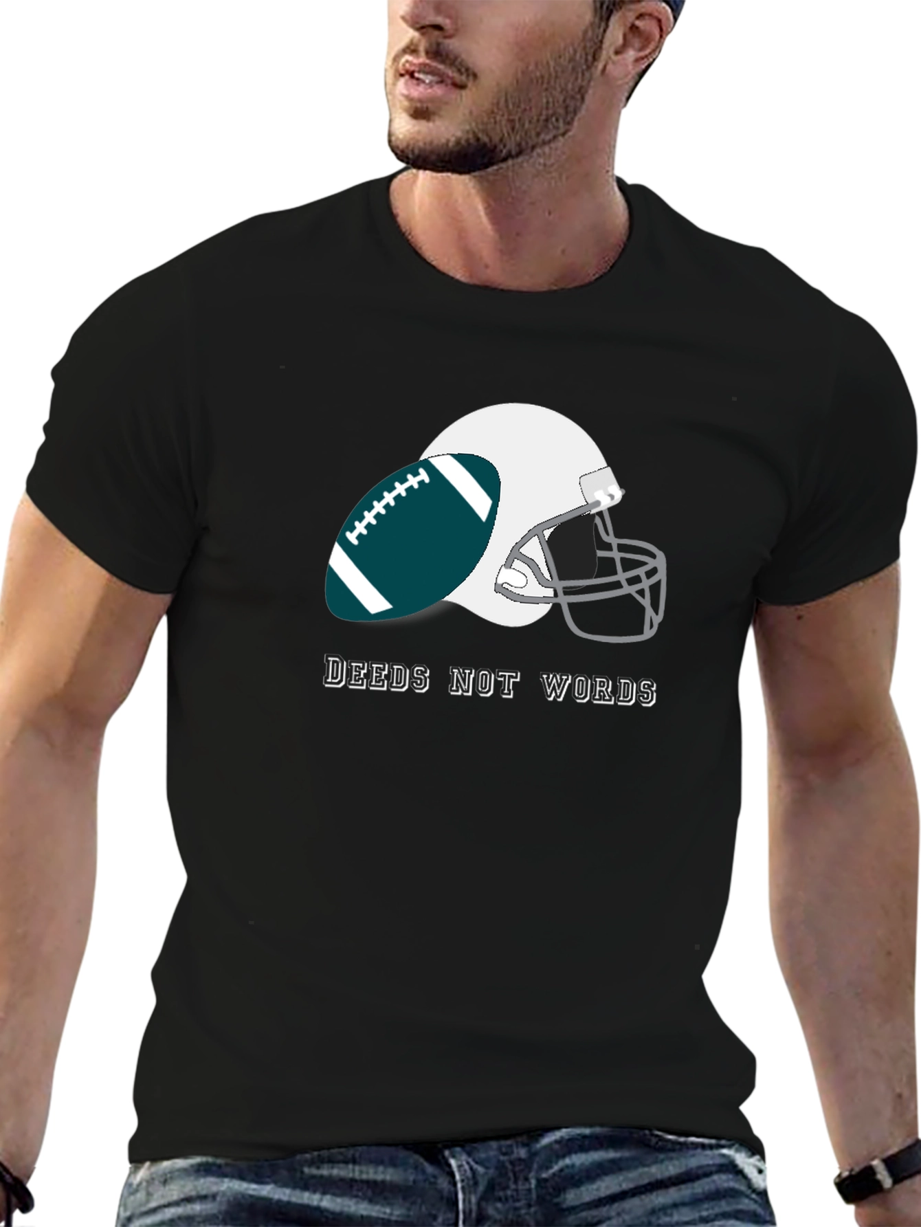 Black Deeds Not Words Football T-Shirt view 6