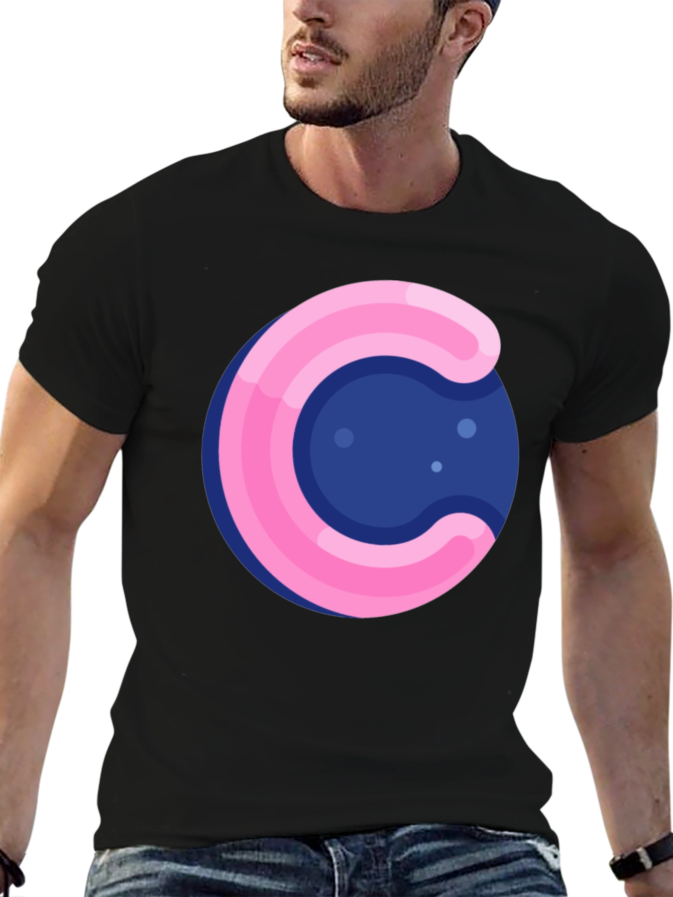 Black Funky Circle T-Shirt - Pink & Blue Design view 6