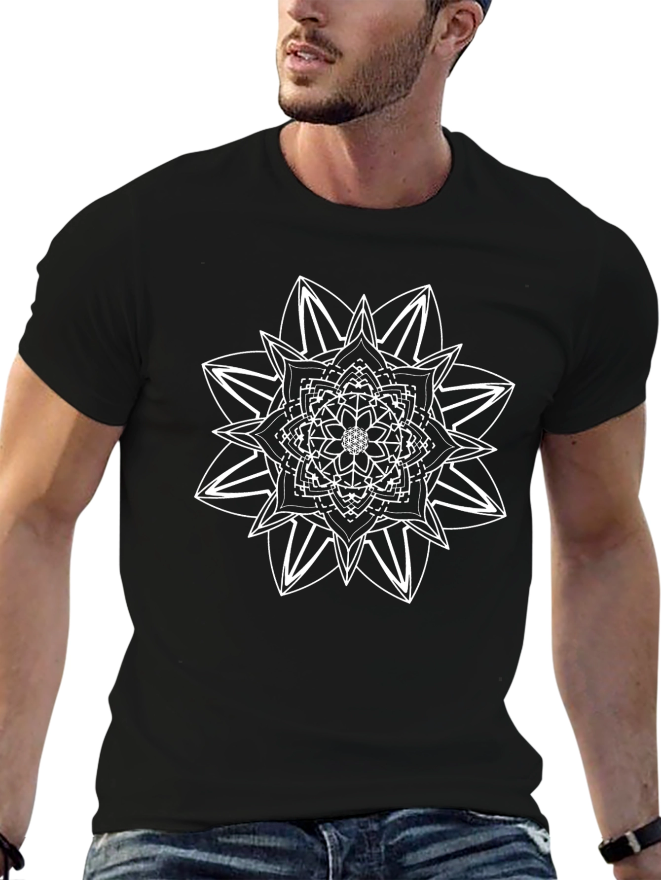 Black Black Tee with Mandala Graphic view 6