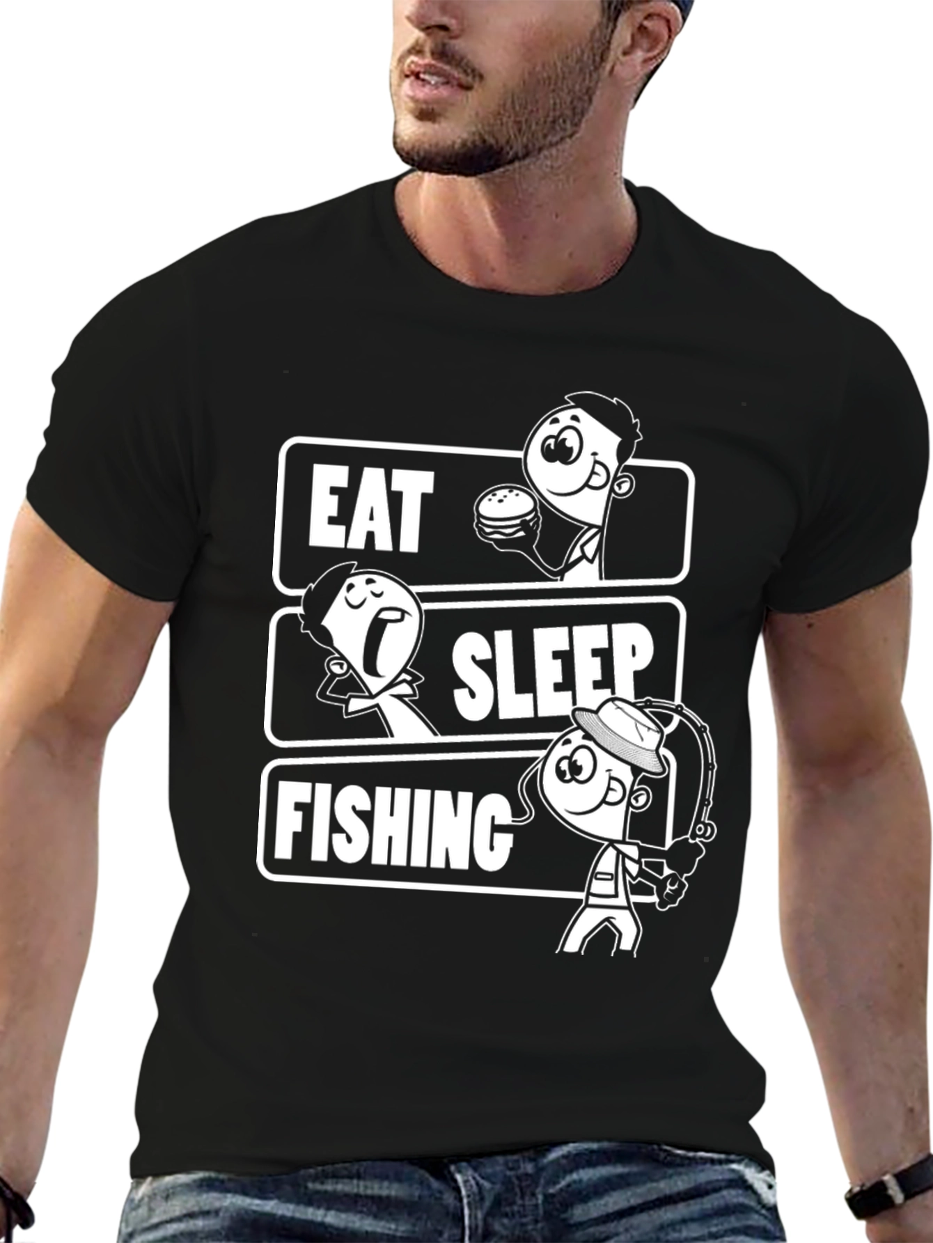 Black Eat Sleep Fishing Graphic T-Shirt - Novelty Tee view 6