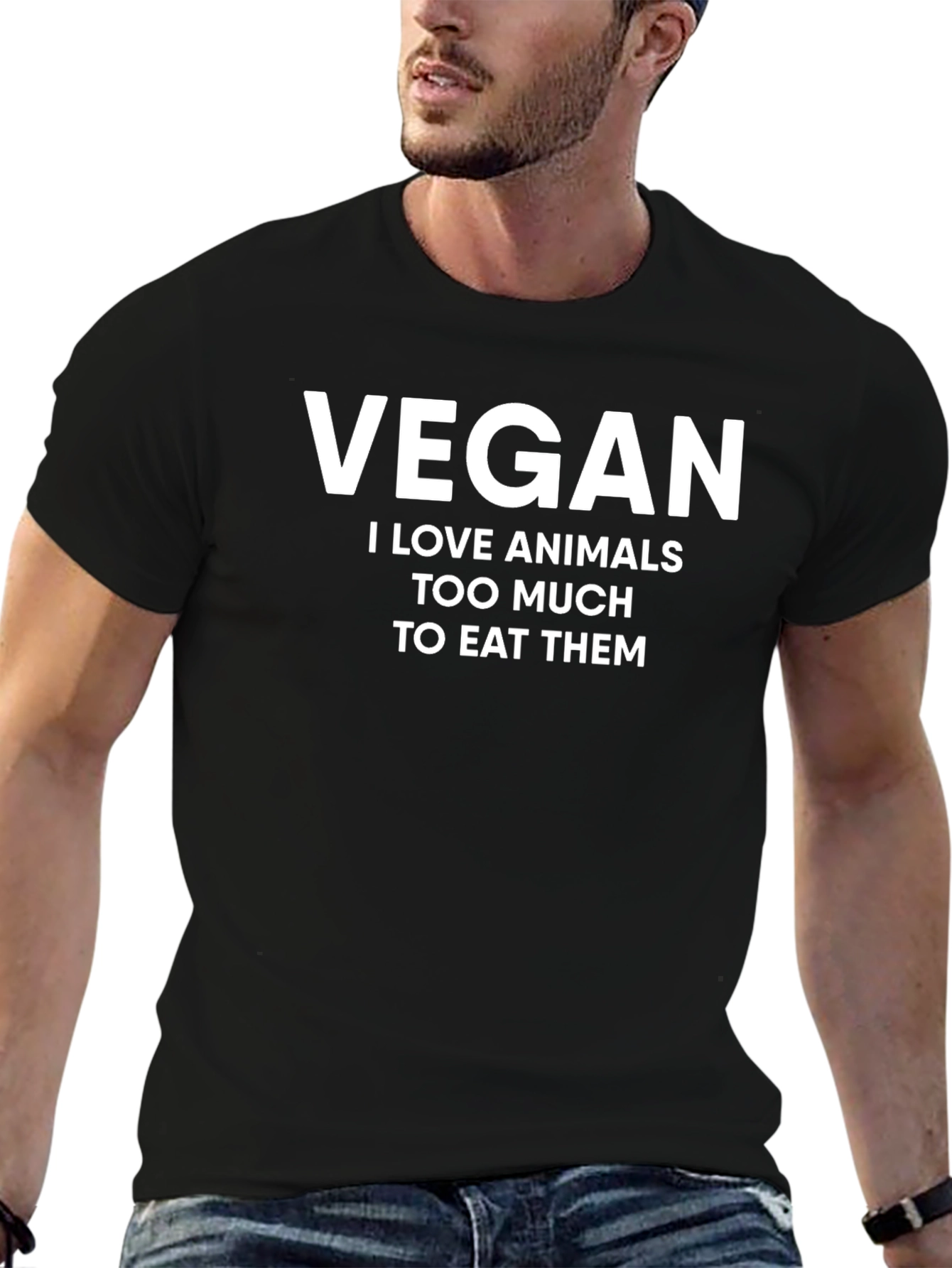 Black Vegan Slogan Graphic Tee - I Love Animals view 6