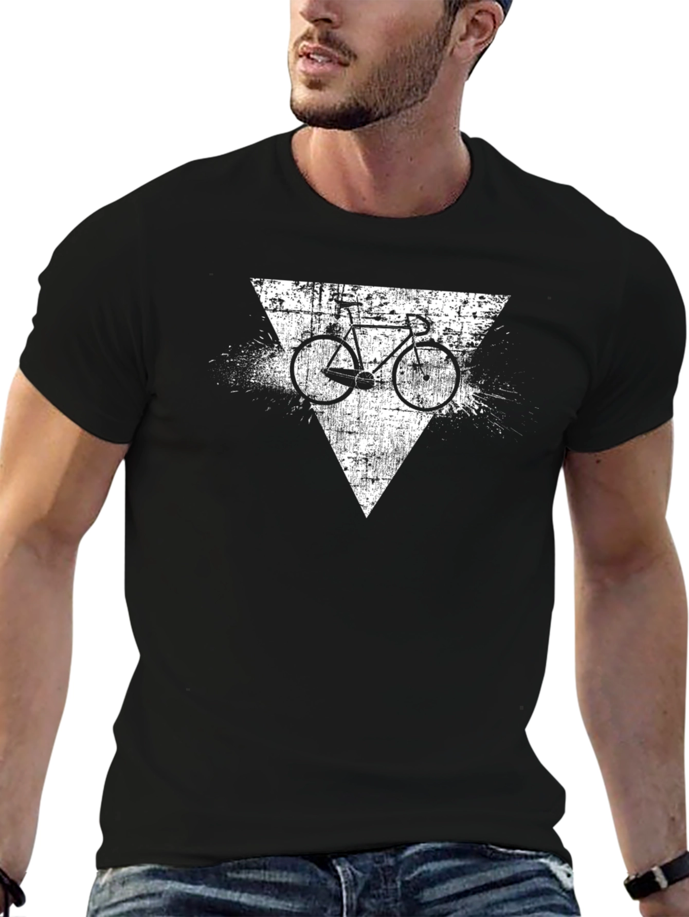 Black Retro Bicycle Graphic Tee - Black Cotton Blend view 6