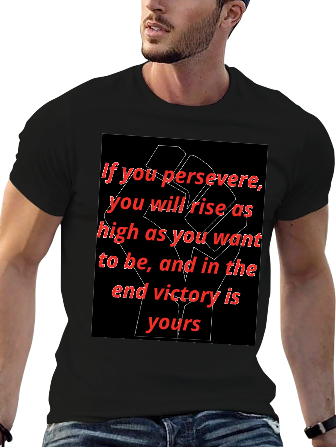 Black Motivational Graphic Tee - 'Persevere' view 6