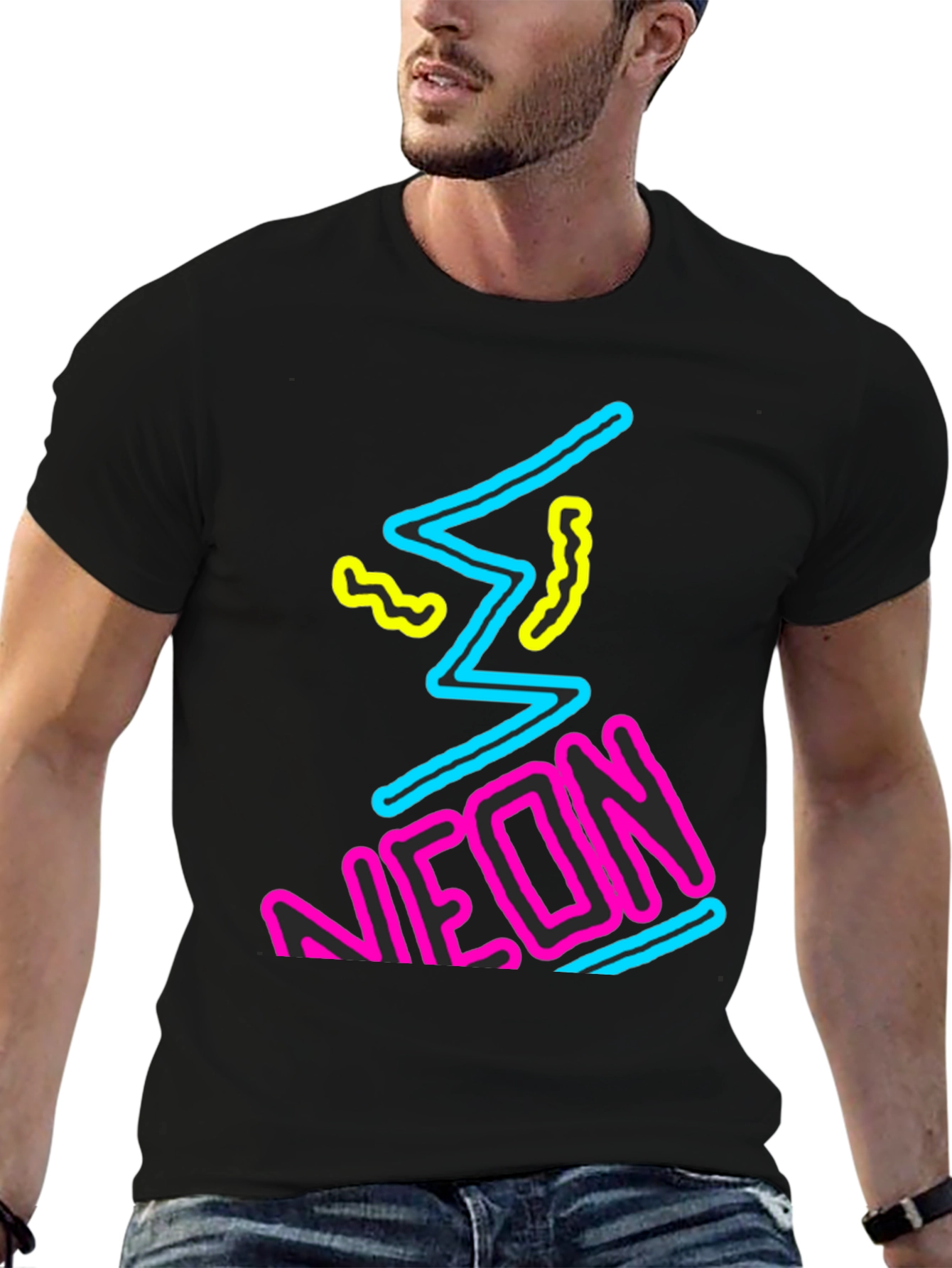 Black Neon Graphic Print Black T-Shirt view 6