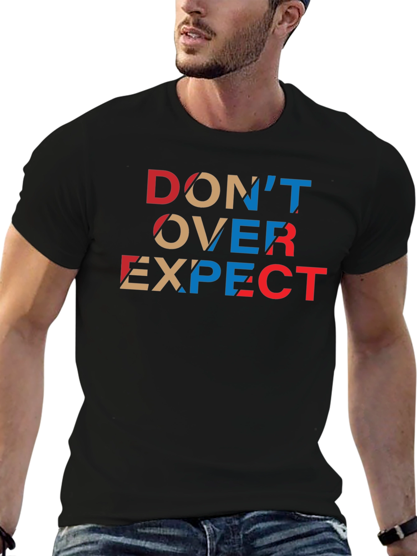 Black Don't Over Expect Graphic Tee - Modern Casual Shirt view 6